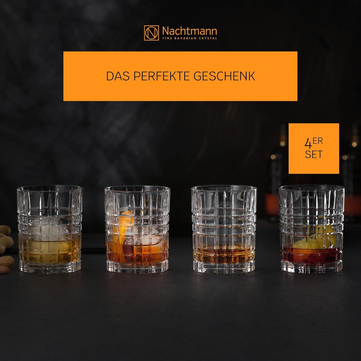 Nachtmann Square 11 Oz Whiskey Glass (Set of 4) - Crystal Double Old Fashioned Glasses, Modern Linear Rock Glasses for Cocktails & Bourbon, Dishwasher Safe Drinkware - Restaurant & Barware Essentials