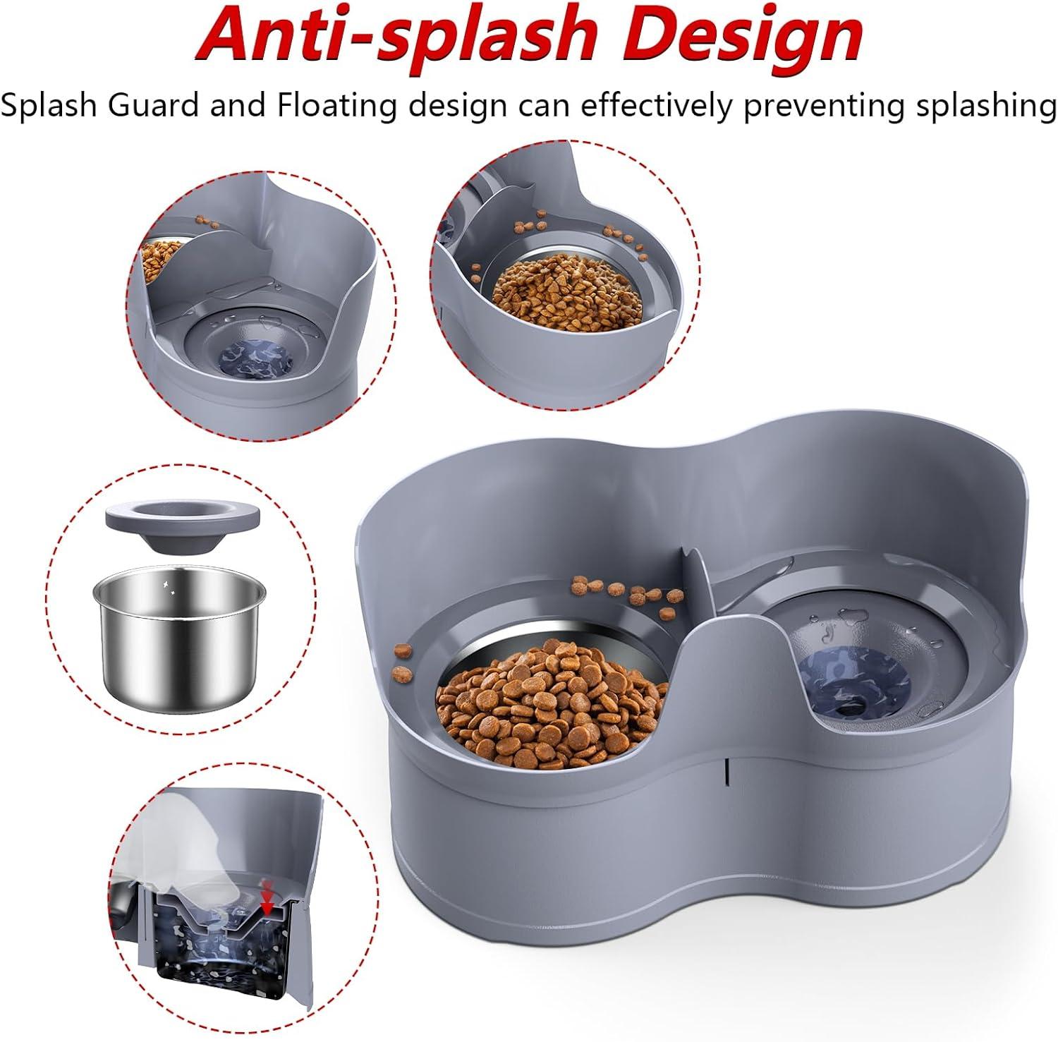 Gray Mess Proof Pet Feeder with Stainless Steel Bowls