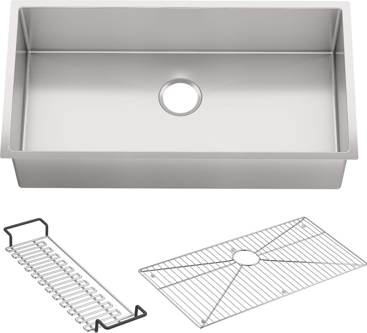 Strive® 35" L x 18-5/16" W x 9-5/16" Under-Mount Extra-Large Single Bowl Kitchen Sink with Basin Rack