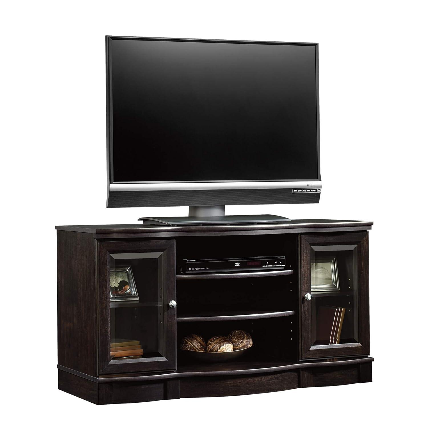 Sauder Regent Place Panel TV Stand for TVs up to 50" Estate Black: Entertainment Center with Storage, Paper Veneer Surface