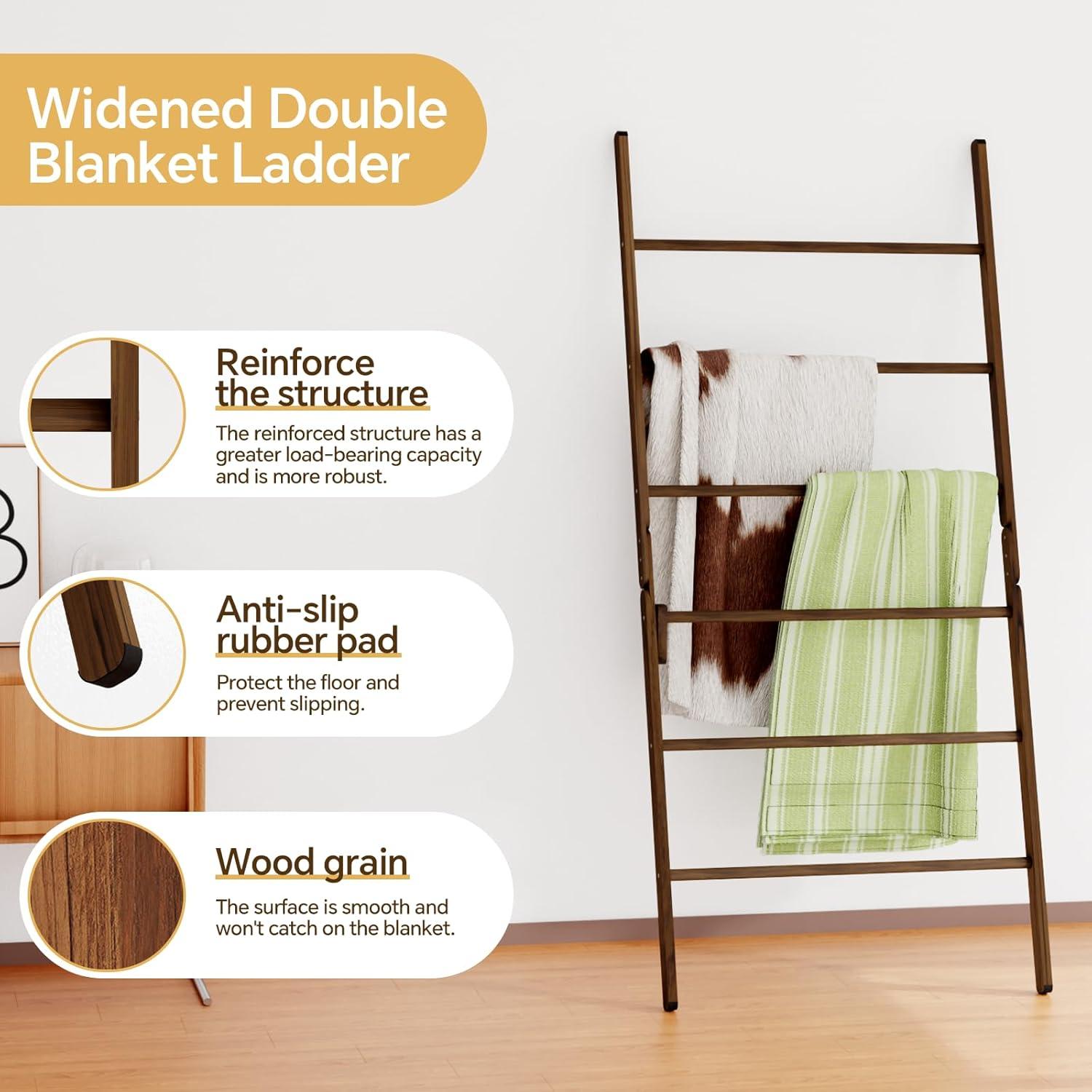 Red Barrel Studio® 6-Tier Wide Double Blanket Ladder Wood, Rustic Decorative Towel Rack For Big Blanket, Towel, Quilt, Clothes, Freestanding Blanket Holder Towel Ladder Decor Stand For Living Room, Bedroom