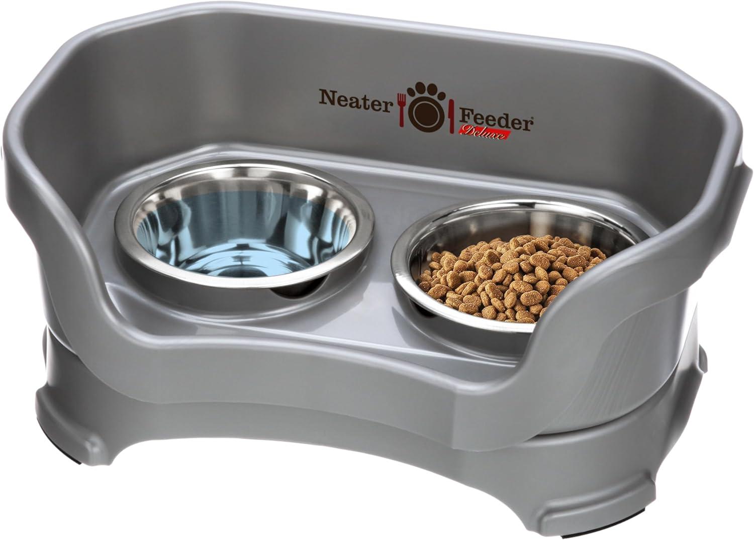 Gunmetal Grey Elevated Stainless Steel Pet Feeder for Small Dogs