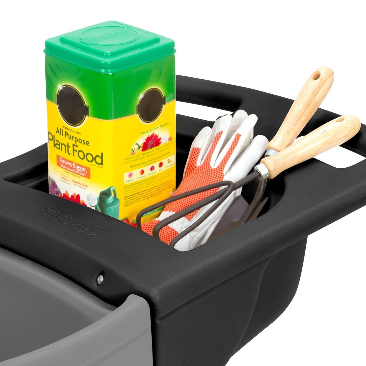 Simplay3 Easy Haul Durable Wheelbarrow with Garden Tool Storage Tray - Large Easy Turn Wheels - Gray - Made in USA