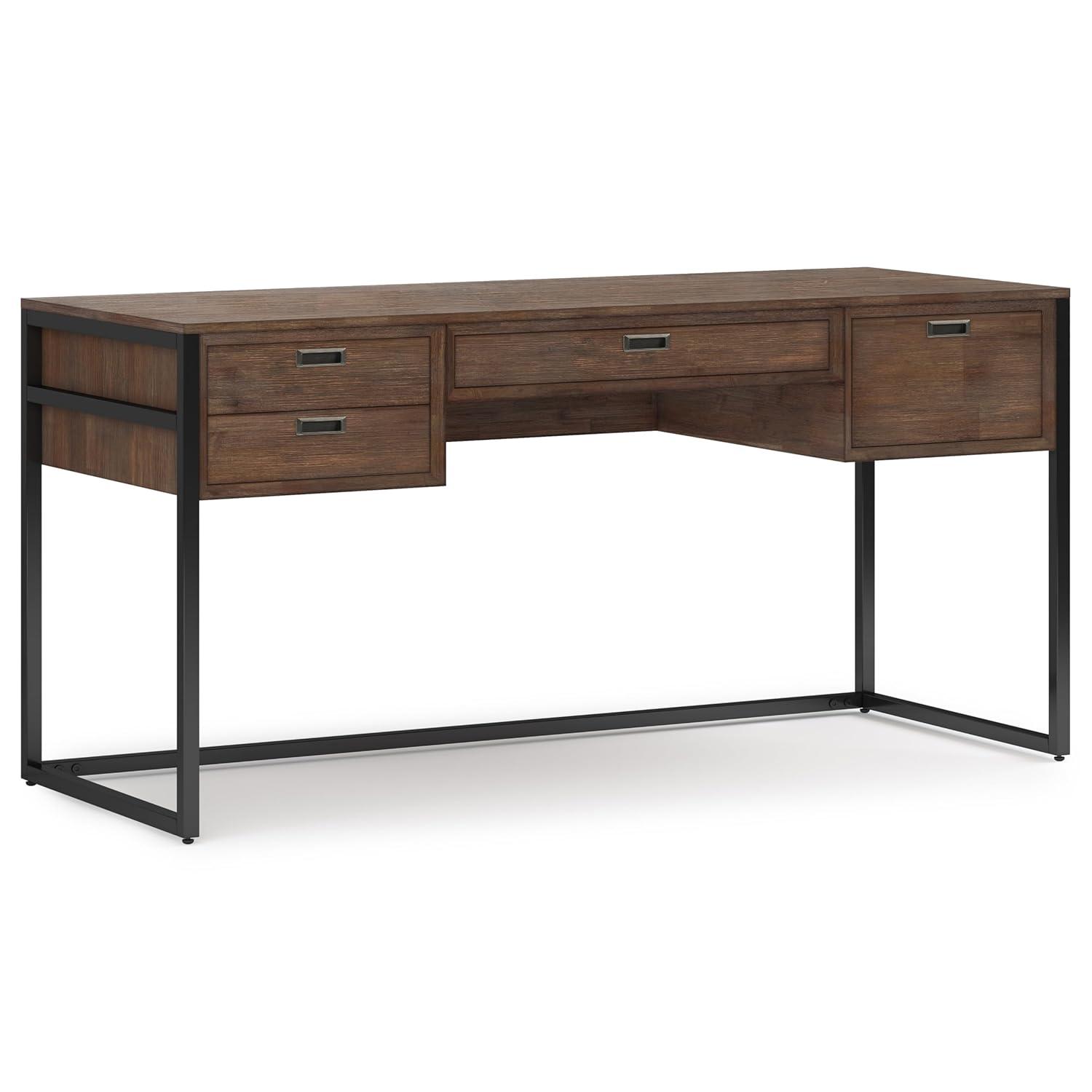 Simpli Home Richmond 60"W Solid Acacia Wood Desk, Industrial Style with Keyboard Tray and 3 Drawers