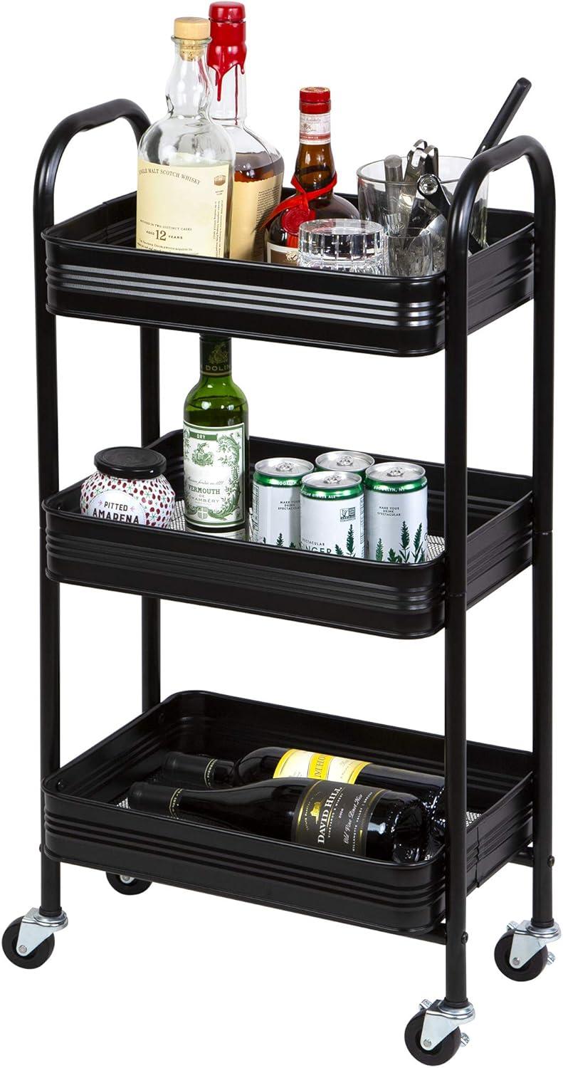 Black Metal 3-Tier Rolling Storage Cart