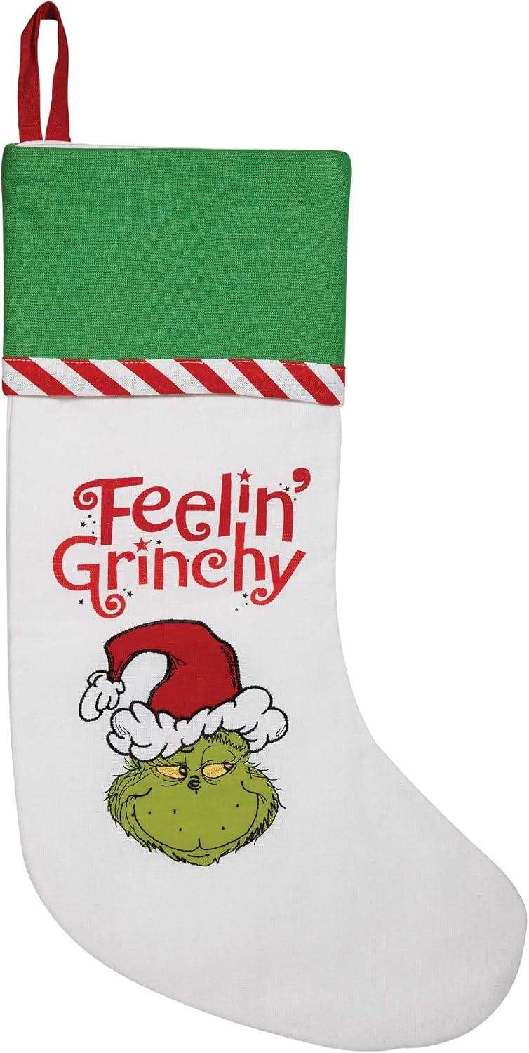 Feelin' Grinchy Green and White Christmas Stocking