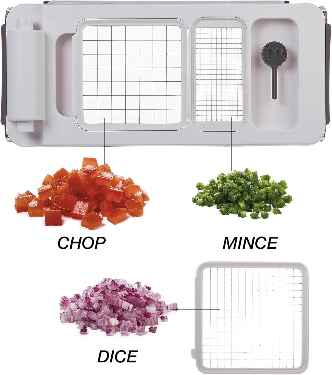 PL8 Professional Chopper White: Stainless Steel Manual Food Chopper, 3 Blades, Dishwasher-Safe, Progressive Veggie Tool