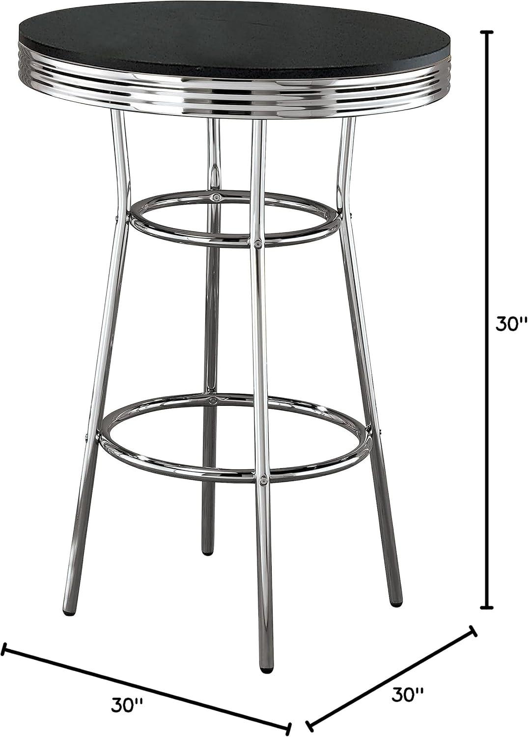 Coaster Company 1950's Black Retro Round Bar Table, Black/Chrome (stools sold separately)