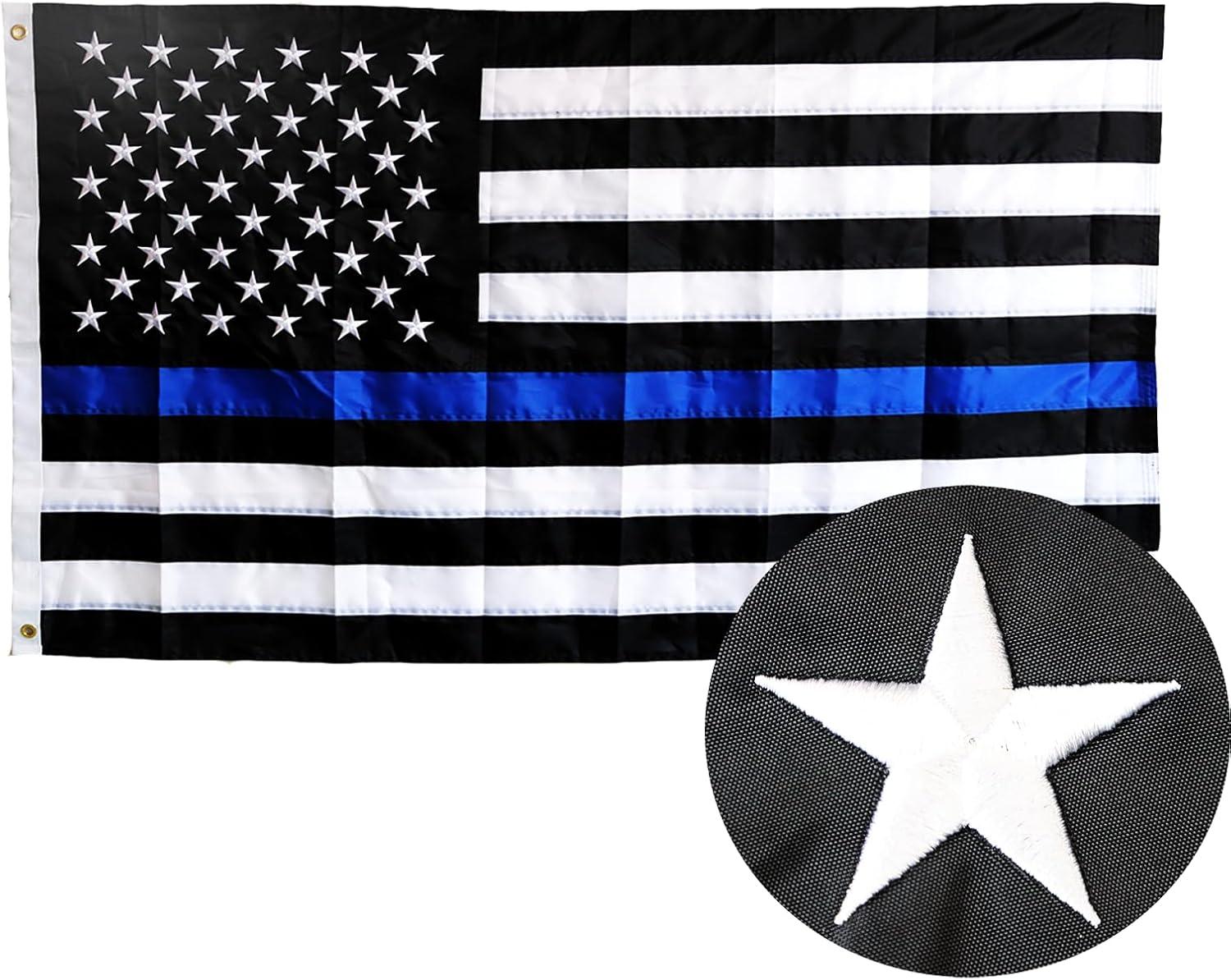Thin Blue Line Flag United States Policeman Banner Polyester 3x5 Foot Flags Vivid Color and UV Fade Resistant Flag Outdoor Banner