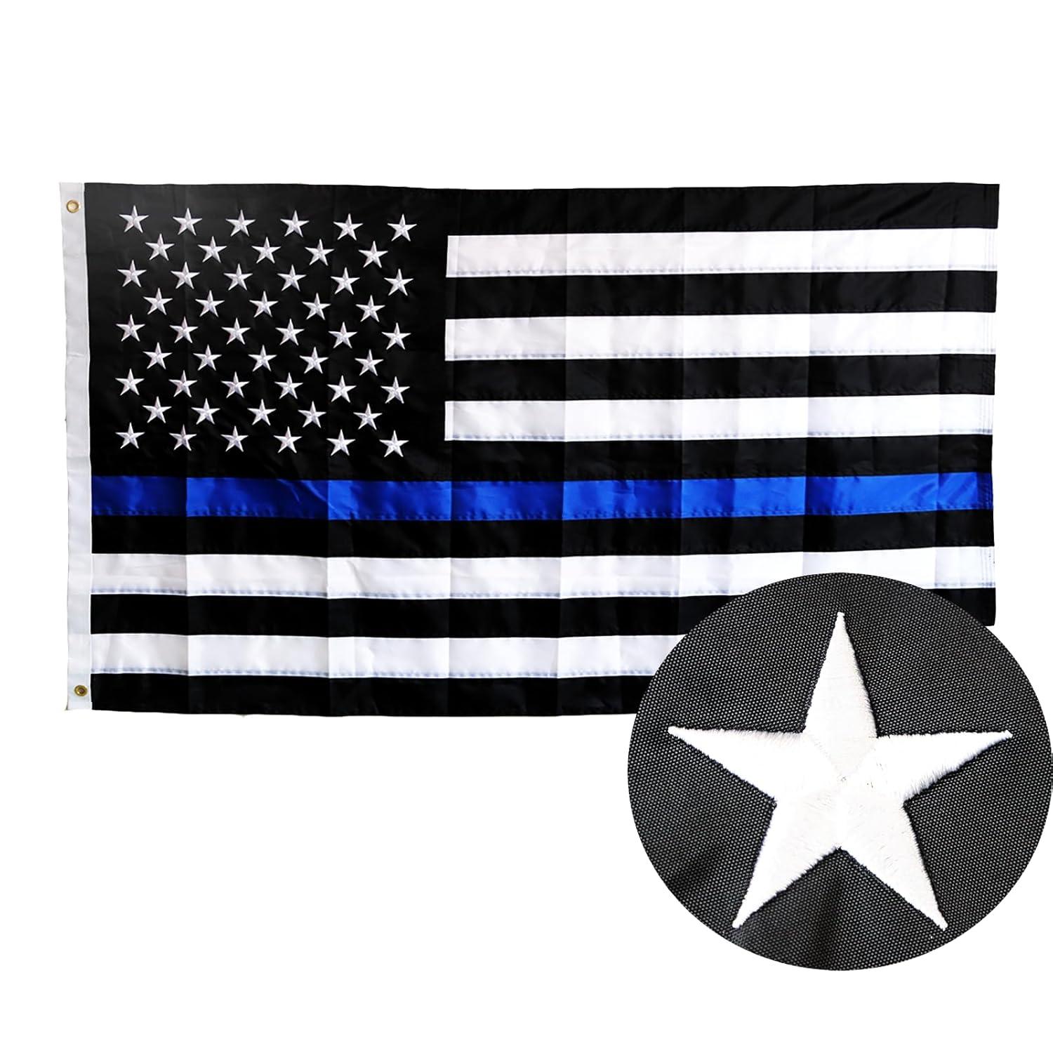 Thin Blue Line Flag United States Policeman Banner Polyester 3x5 Foot Flags Vivid Color and UV Fade Resistant Flag Outdoor Banner