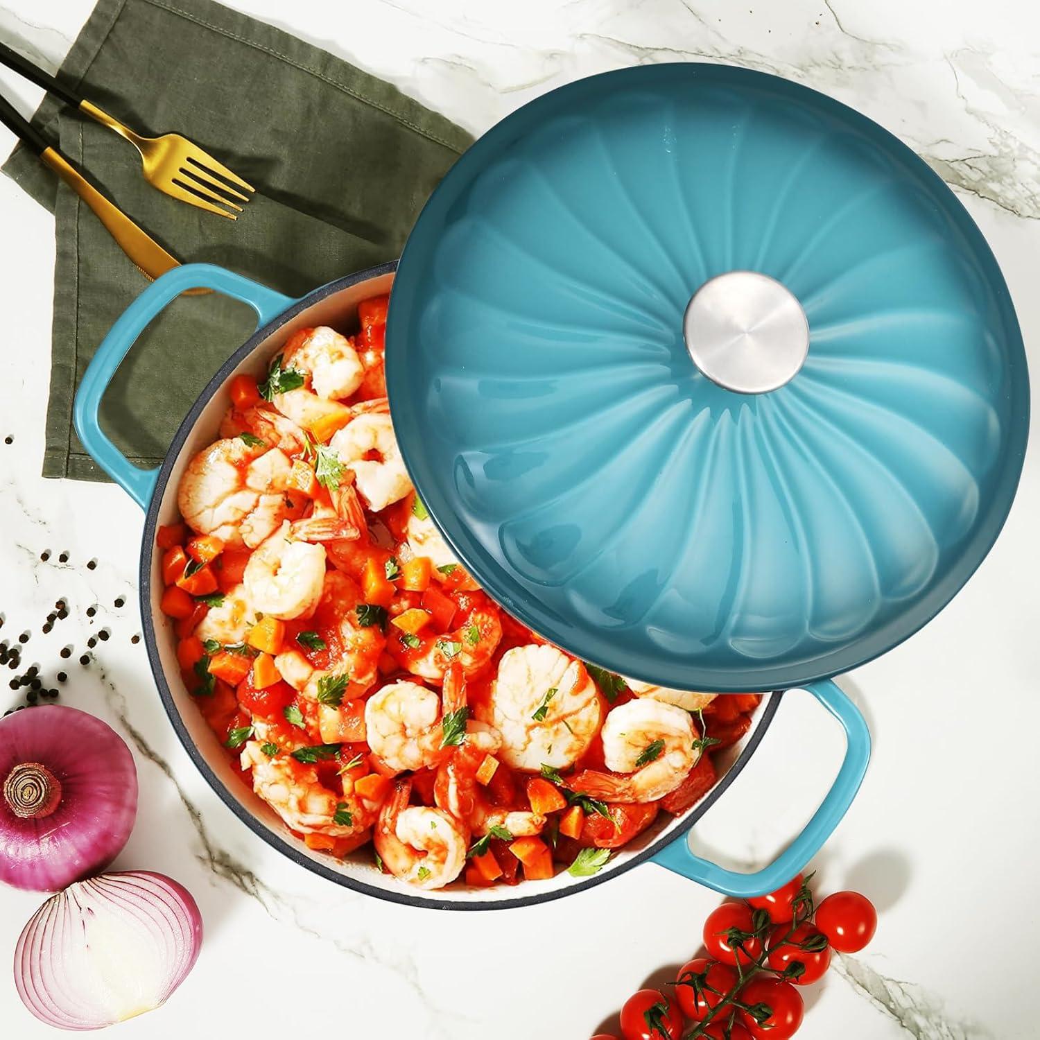4 SEASONS FURNITURE 7 QT Enameled Cast Iron Oval Dutch Oven with Lid – Non-Stick Coating & Dual Handles