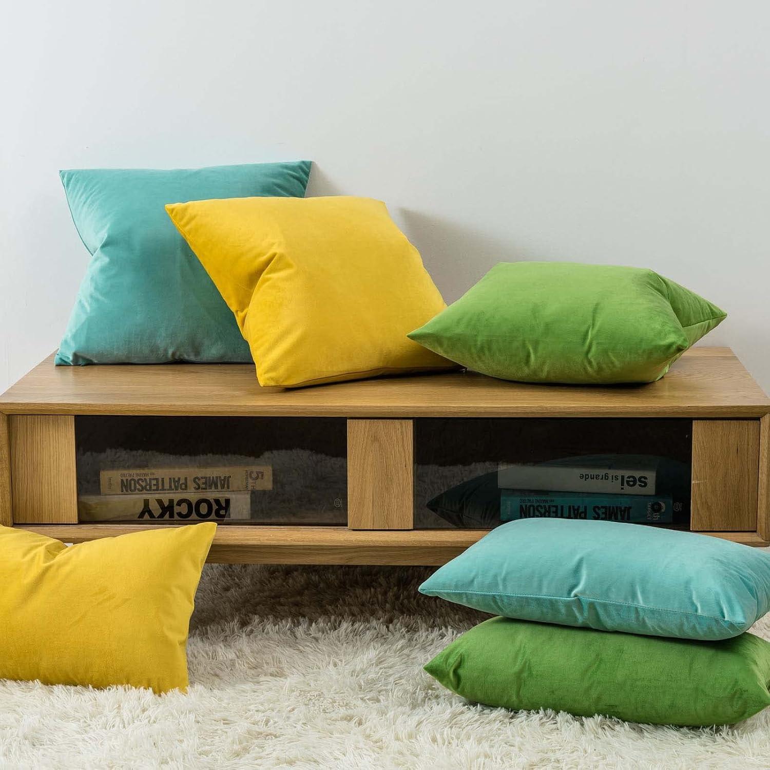 Deconovo Pack of 2 Velvet Pillow Covers Decorative Square Pillowcase Soft Solid Cushion Case for Home Decor Girl's Bedroom, Lemon Yellow, 26 x 26 inch