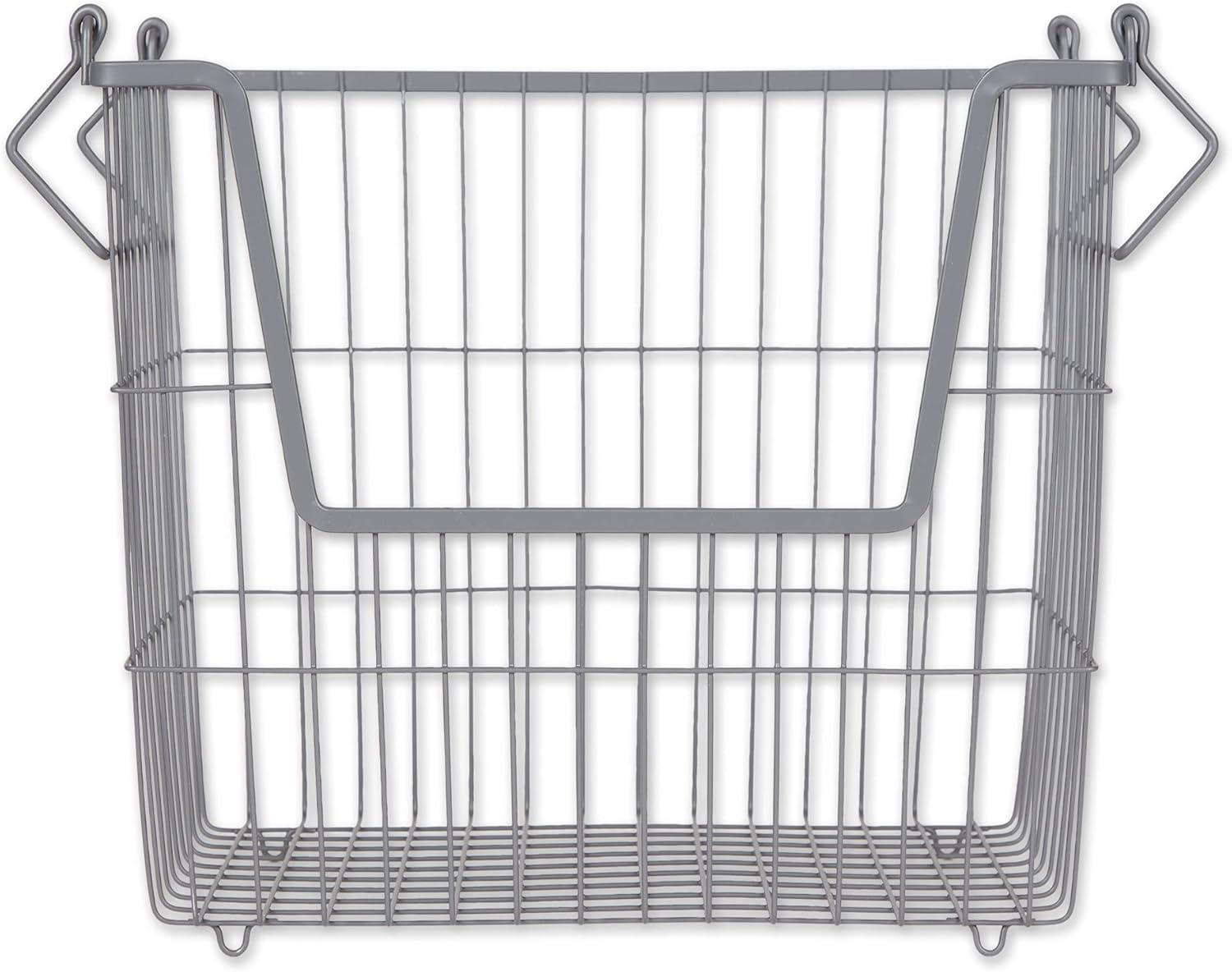 DII Design Imports Metal Wire Mesh Stackable Utility Storage Bin with Swinging Handles for Kitchens, Offices, and Living Rooms, Large, Cool Gray