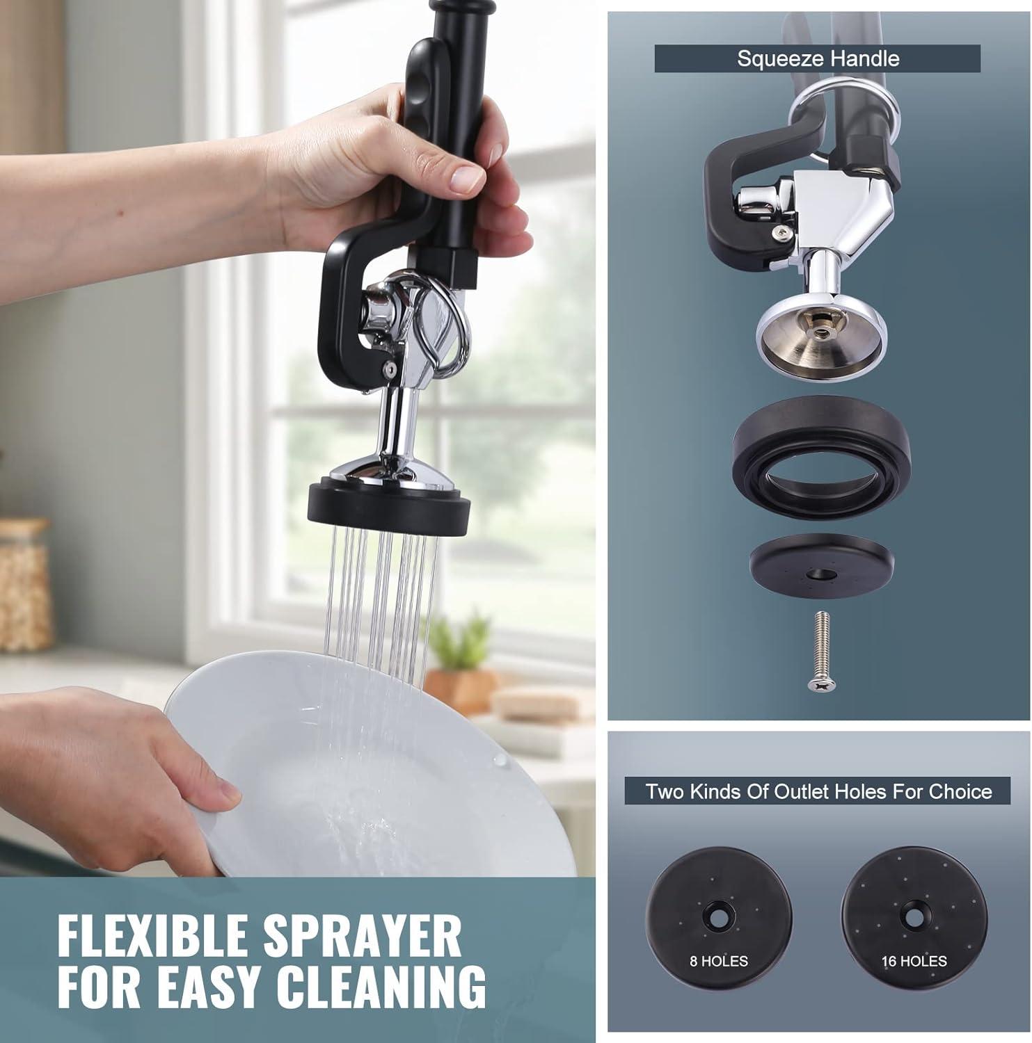 26 in. Commercial 3-Handle Pull Down Kitchen Faucet Wall Mount with Pre Rinse Sprayer in Chrome