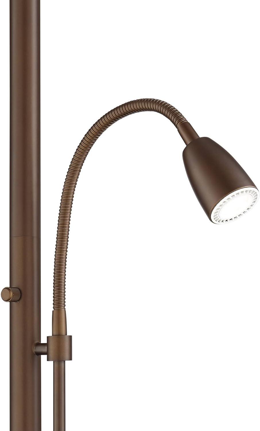 Possini Euro Design Traverse Modern Floor Lamp with LED Gooseneck Reading Light 64" Tall Oil Rubbed Bronze Oatmeal Drum Shade for Living Room Bedroom