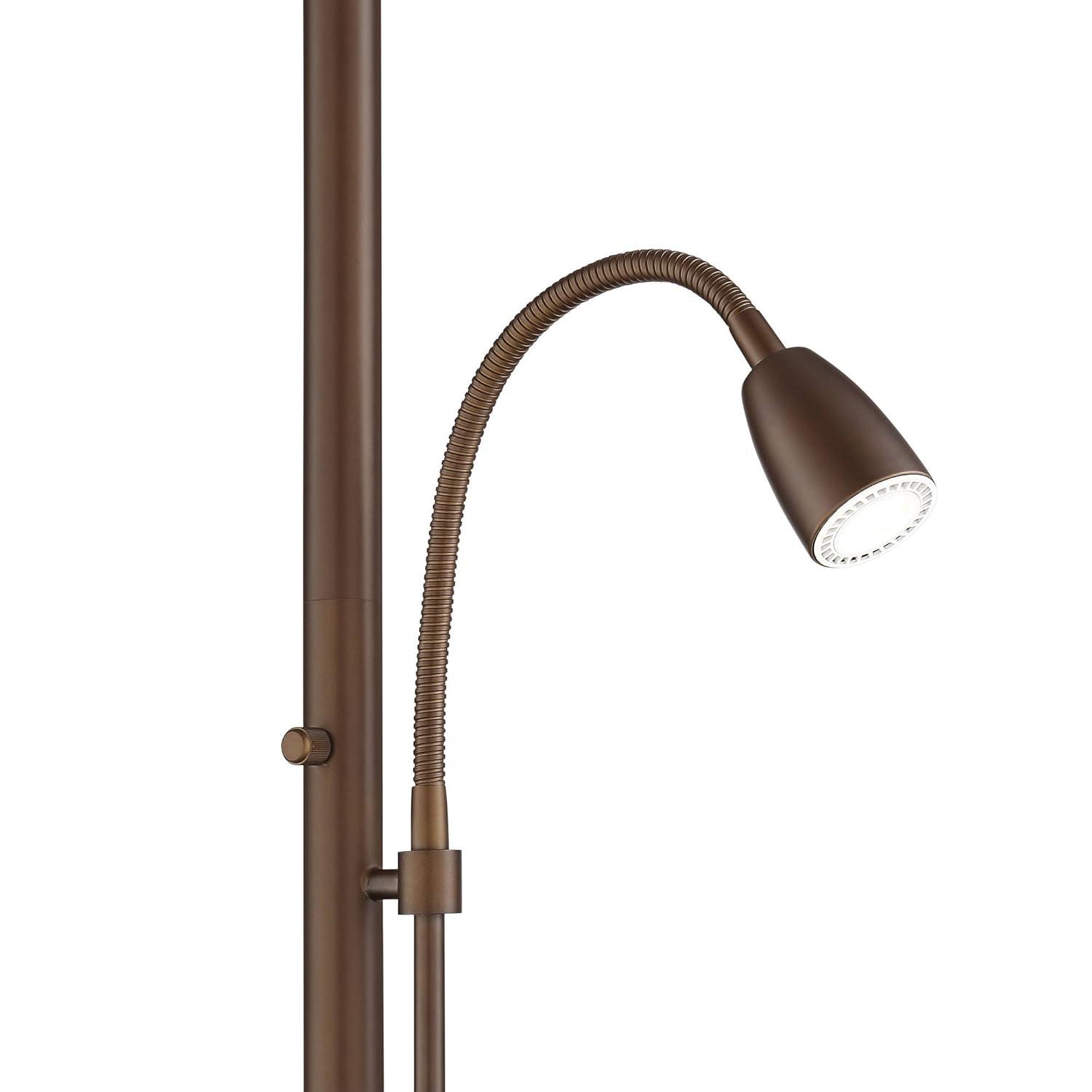 Possini Euro Design Traverse Modern Floor Lamp with LED Gooseneck Reading Light 64" Tall Oil Rubbed Bronze Oatmeal Drum Shade for Living Room Bedroom