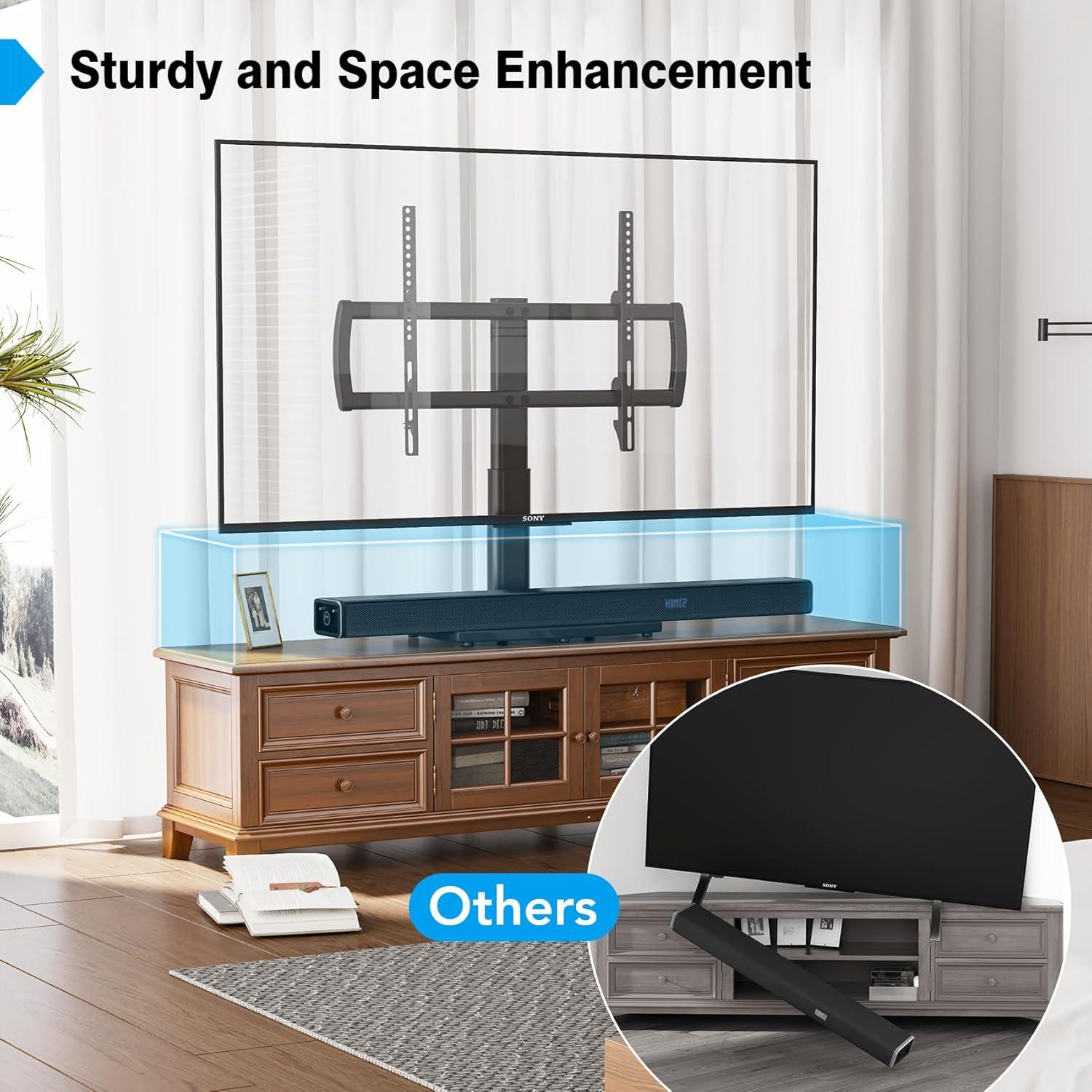 Universal Tabletop TV Stand with Wall Mount for 32 to 70 inch 4 Level Height Adjustable, Heavy Duty Tempered Glass Base, Holds up to 110lbs Screens, HT03B-002