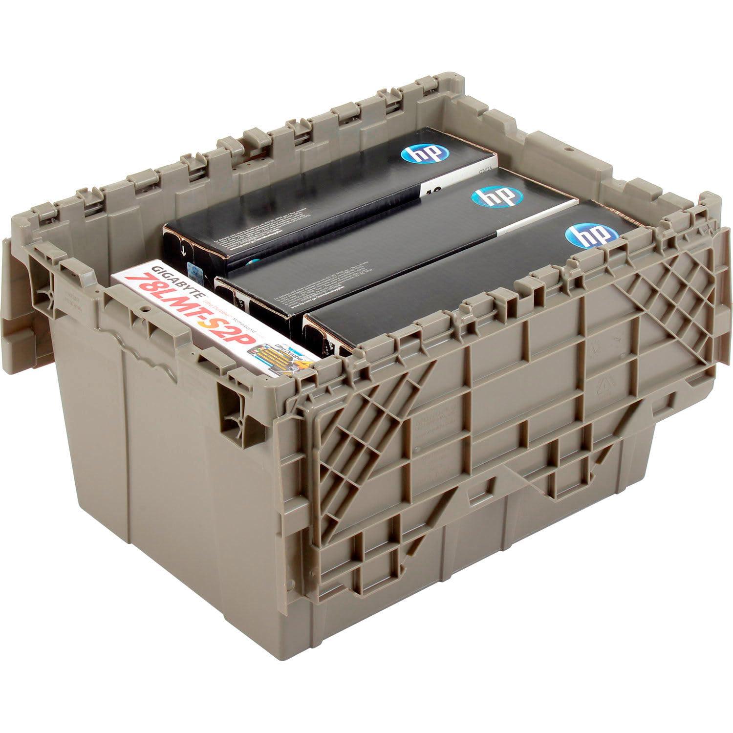 Gray Plastic Hinged Lid Storage Container 21-7/8x15-1/4x12-7/8