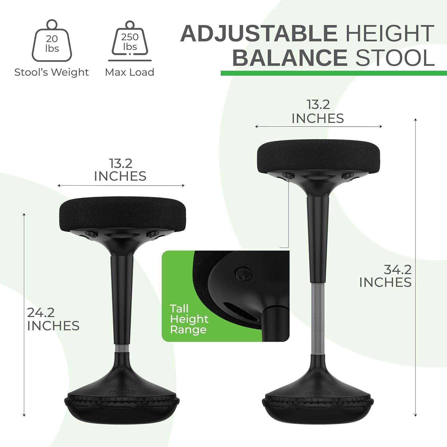 Adjustable Black Wood Swivel Ergonomic Wobble Stool