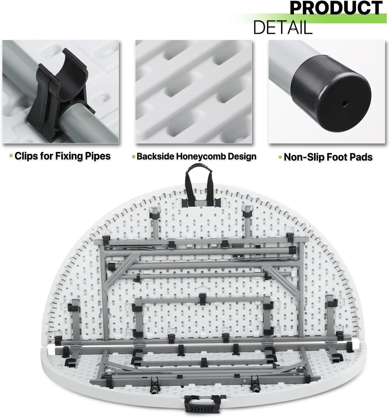 MoNiBloom Plastic Round Folding Table, Portable Foldable Party Banquet Table for Camping Dining Outdoor Picnic