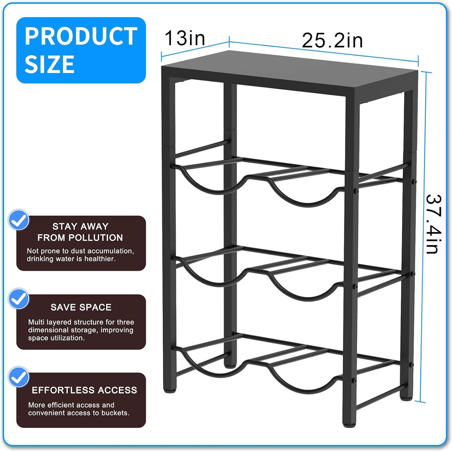 5 Gallon Water Bottle Holder for 6 Bottles, 3 Tiers Heavy-Duty Water Cooler Jug Rack with Reinforcement Frame for Home, Office, Restaurant