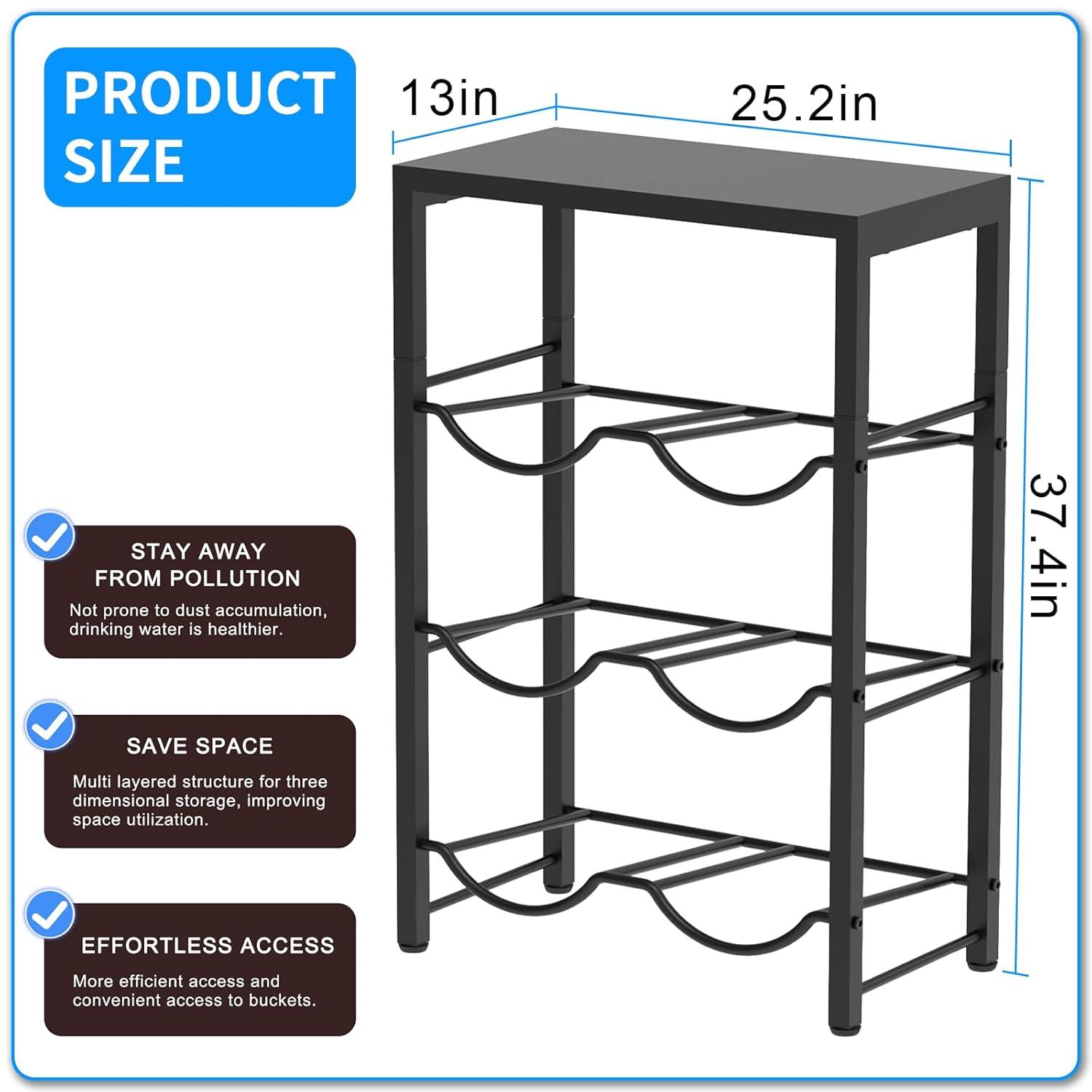 5 Gallon Water Bottle Holder for 6 Bottles, 3 Tiers Heavy-Duty Water Cooler Jug Rack with Reinforcement Frame for Home, Office, Restaurant