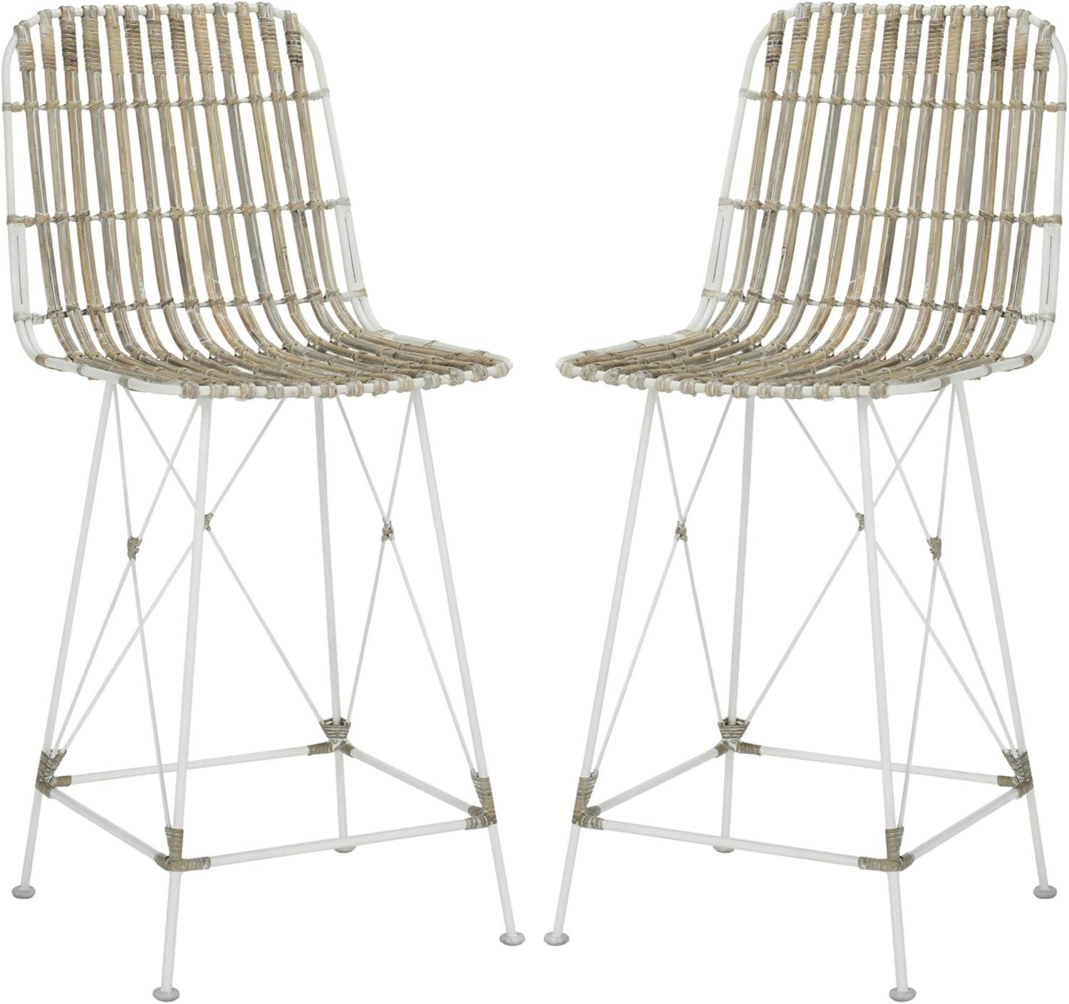 Minerva Wicker Counter Stool (Set of 2) - WIK6509 - White/White - Safavieh