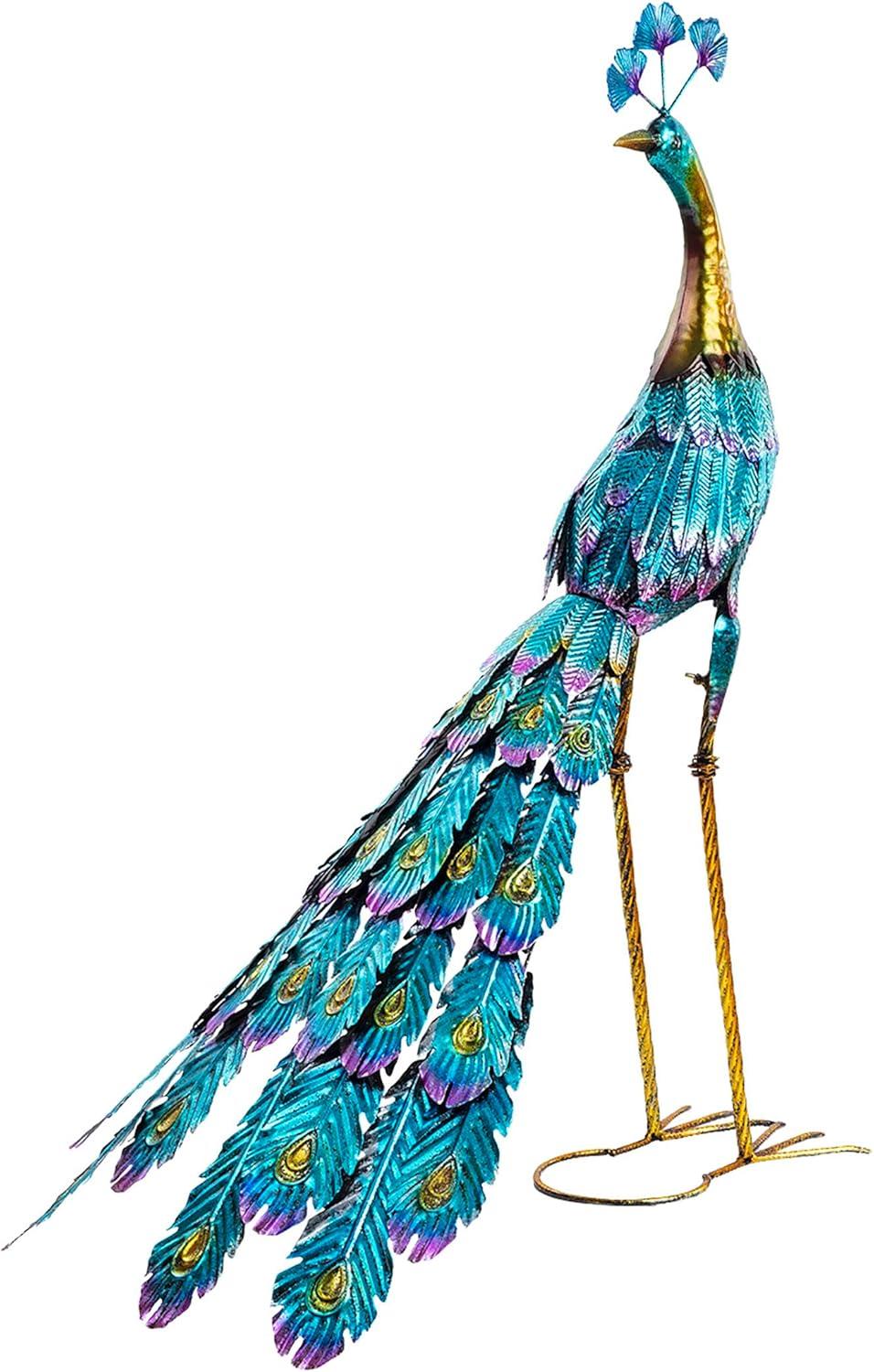 37" Multicolor Metal Peacock Garden Statue