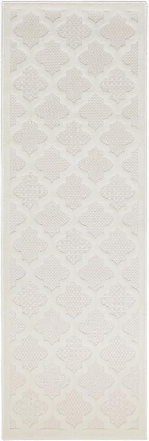 Nourison Trellis Outdoor Runner Rug Ivory White 2' x 6'