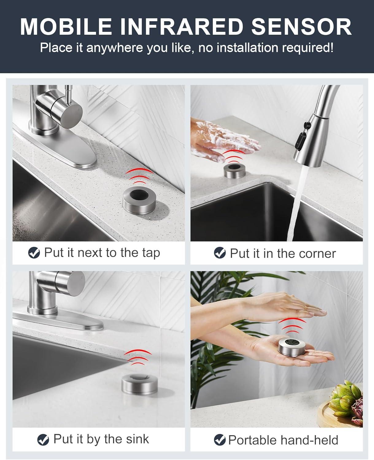 Automatic Smart Mobile Motion Sensor Kitchen Sink Faucet with 3 Modes Pull-Down Sprayer