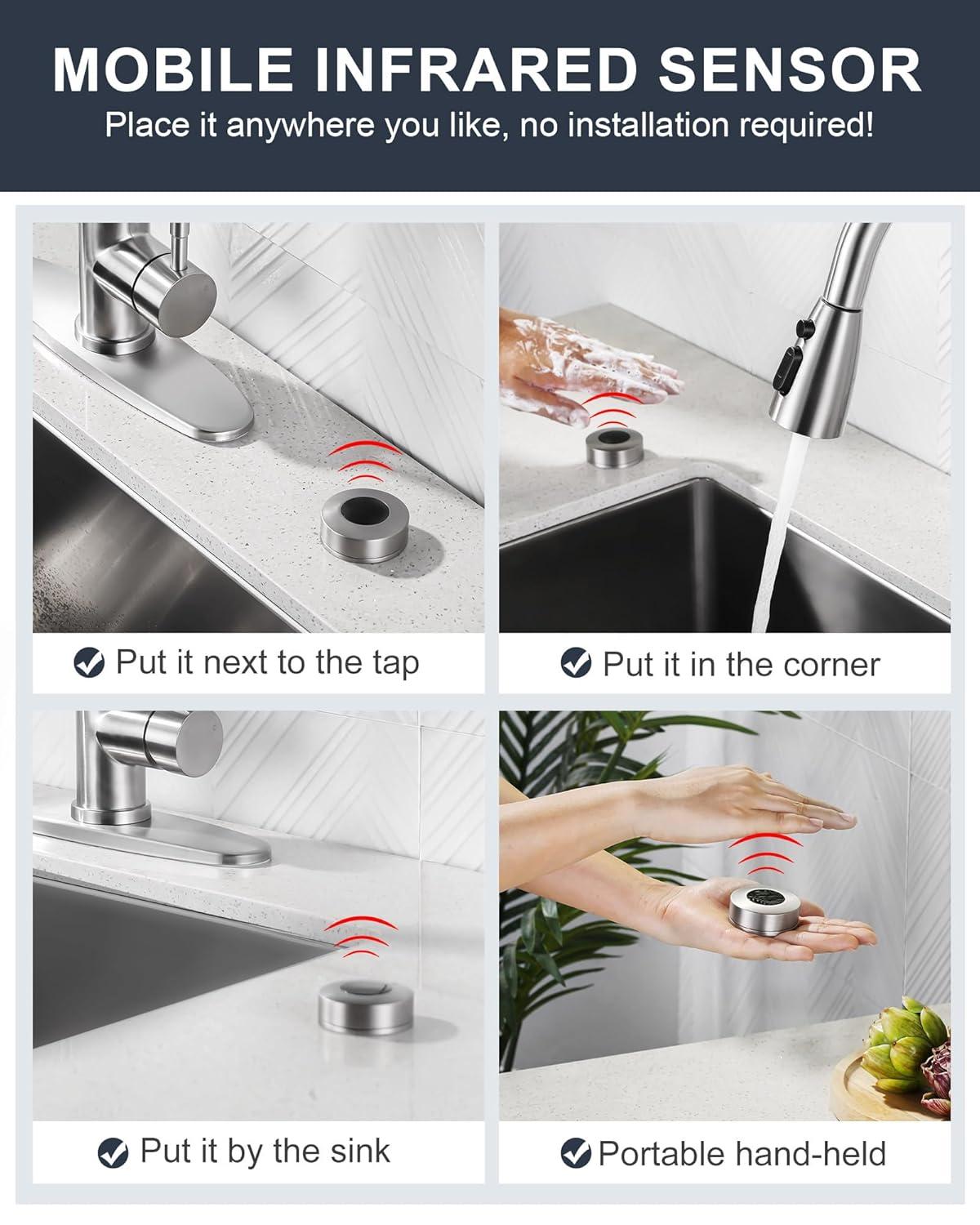 ARCORA Automatic Smart Mobile Motion Sensor Kitchen Sink Faucet with 3 Modes Pull-Down Sprayer AR7100301-MS