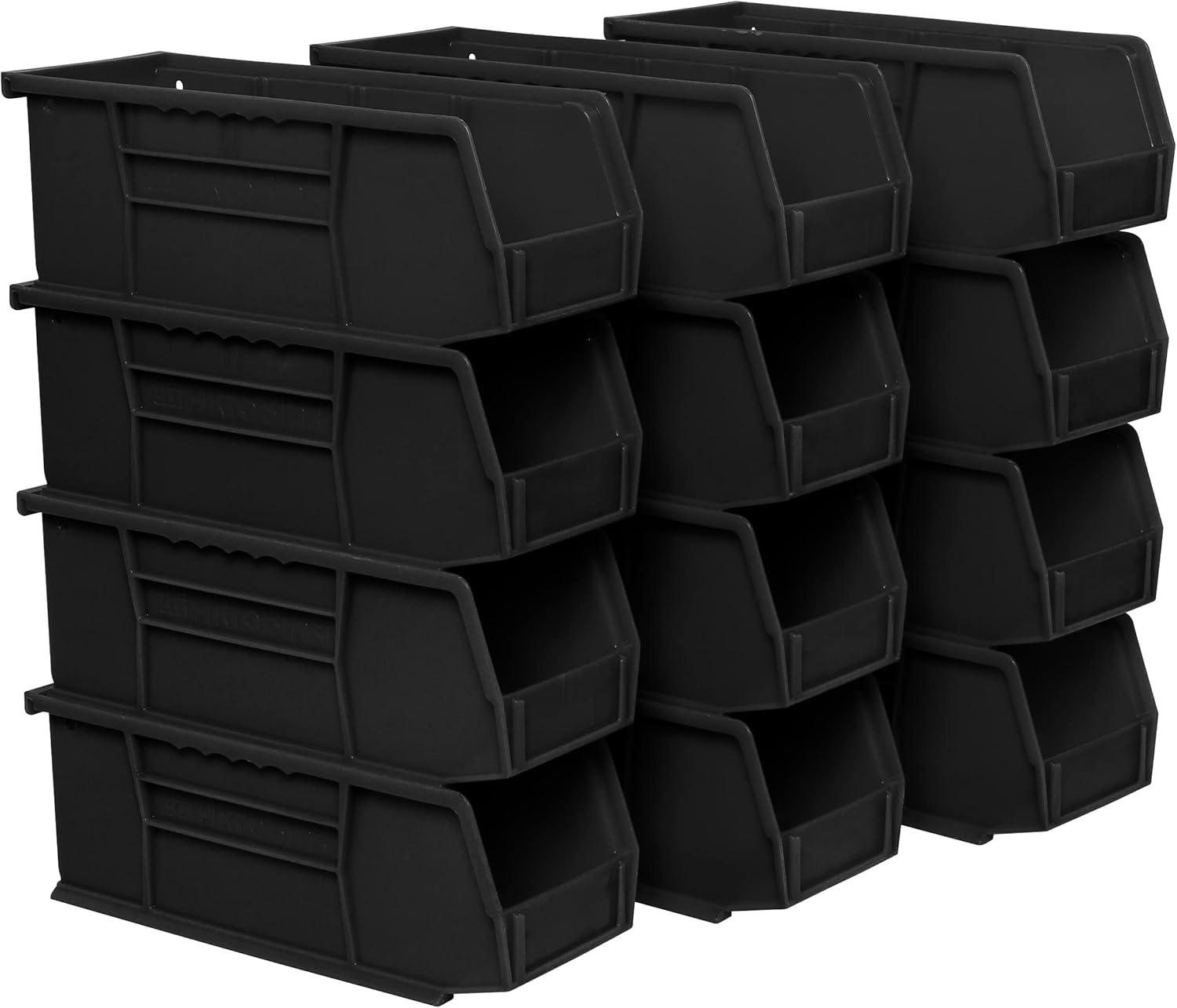 Black Industrial Polymer Stackable Storage Bin 11" x 4" x 4"