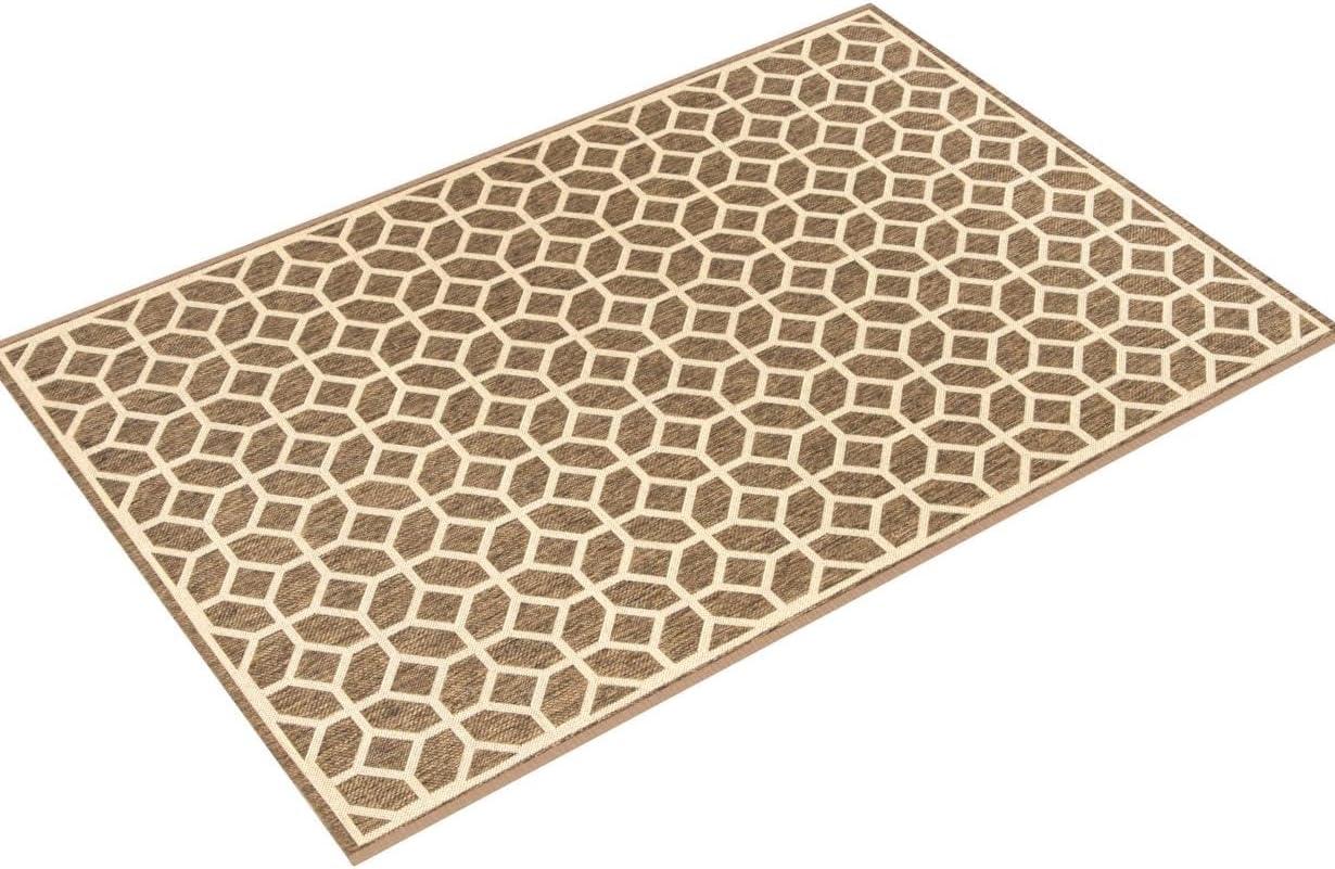 SAFAVIEH Beach House Kadri Geometric Indoor/Outdoor Area Rug, Beige/Cream, 5'3" x 7'6"