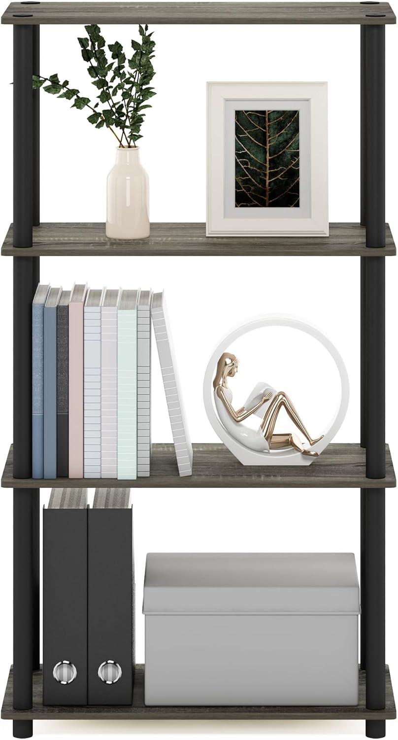 Furinno 18028GYW-BK Turn-S-Tube 4-Tier Multipurpose Shelf Display Rack with Square Tube - French Oak Grey & Black