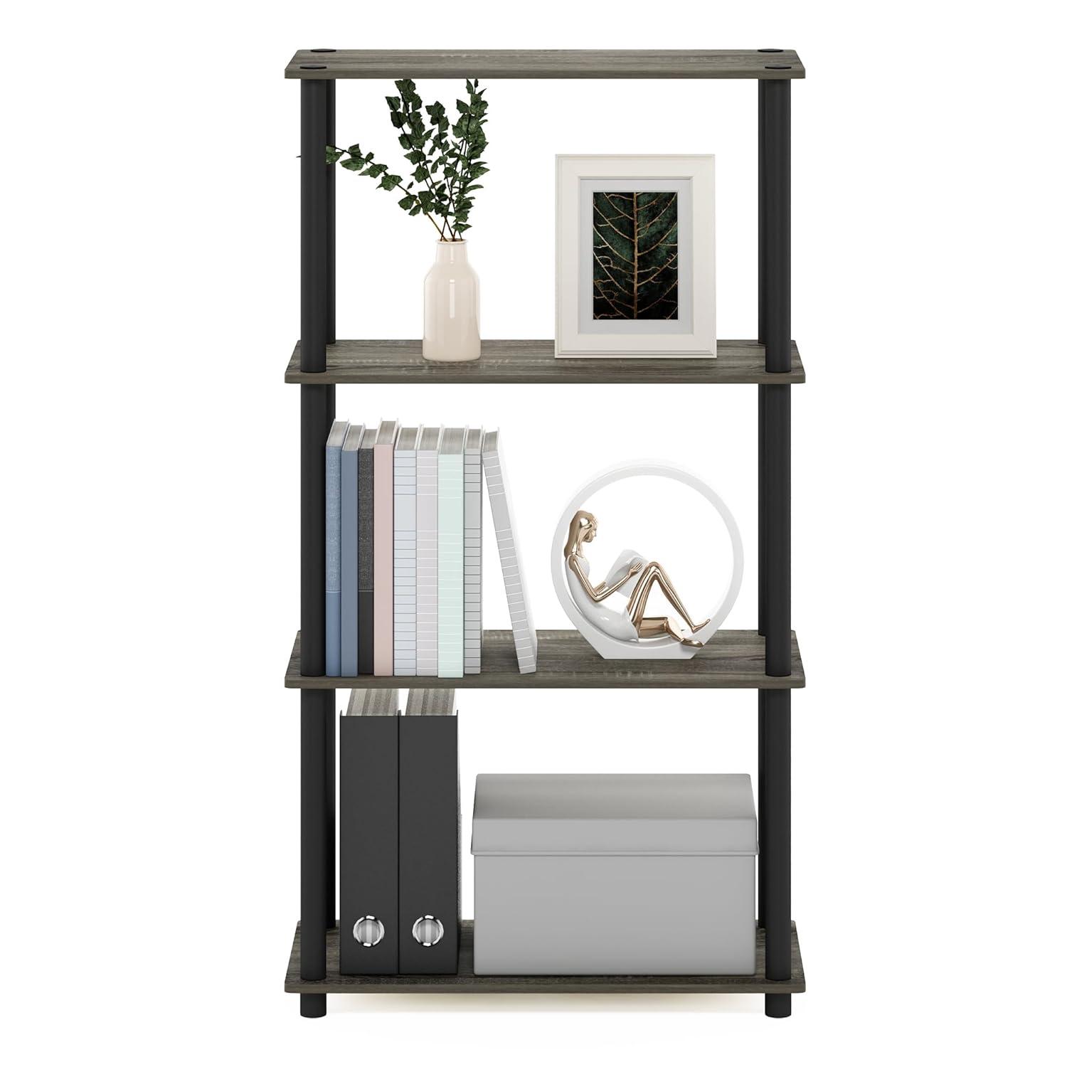 Furinno 18028GYW-BK Turn-S-Tube 4-Tier Multipurpose Shelf Display Rack with Square Tube - French Oak Grey & Black