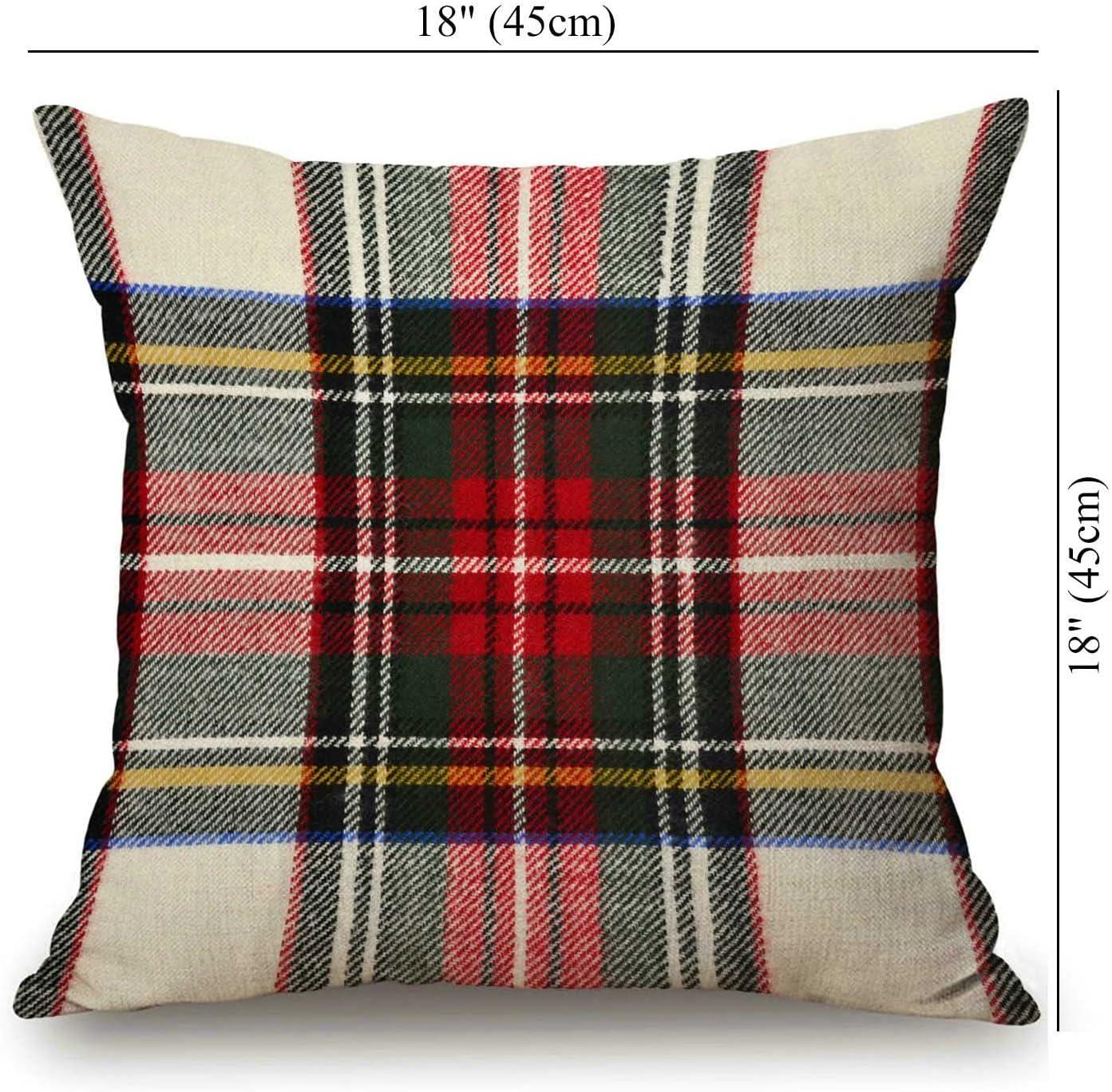 COMIO Plaid Pillow Cover Scottish Tartan Red and White Wool Plaid Pattern Symmetric Square Print Double Sided Decorative Pillow Case Throw Pillows Cover