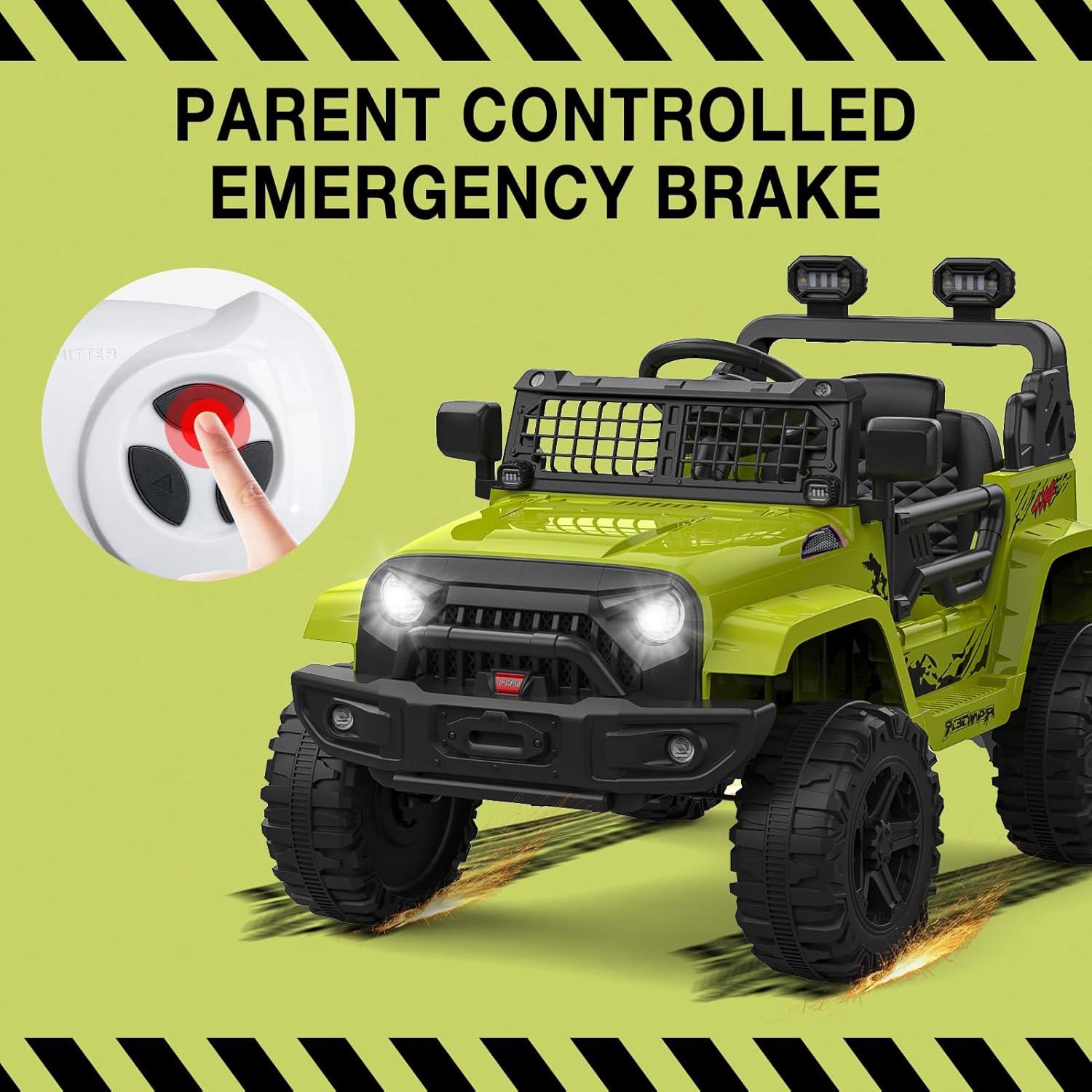 Ride on Truck Car 12V Kids Electric Vehicles with Remote Control Spring Suspension, LED Lights, Bluetooth, 2 Speeds