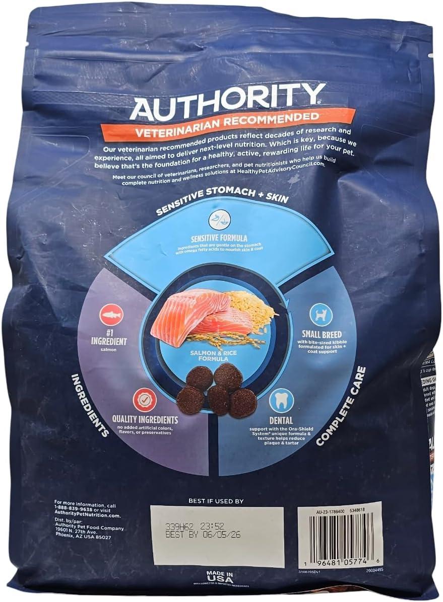 Authority Small Breed Adult Sensitive Stomach and Skin Salmon and Rice Dry Dog Food, 6 Pound Bag