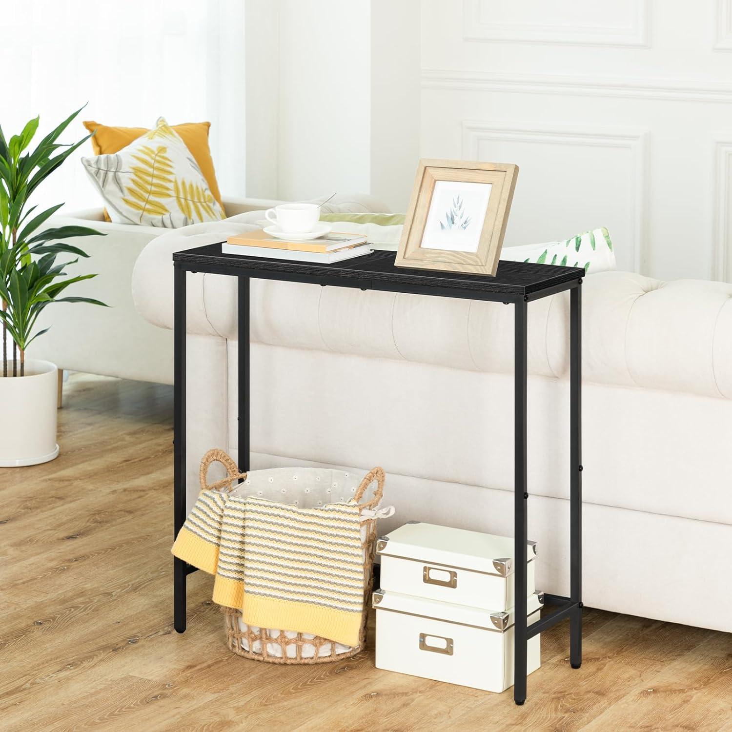 HOOBRO Narrow Console Table, 29.5" Small Entryway Table, Thin Sofa Table, Side Table, Display Table, for Hallway, Bedroom, Living Room, Foyer, Rustic Brown and Black BF75XG01