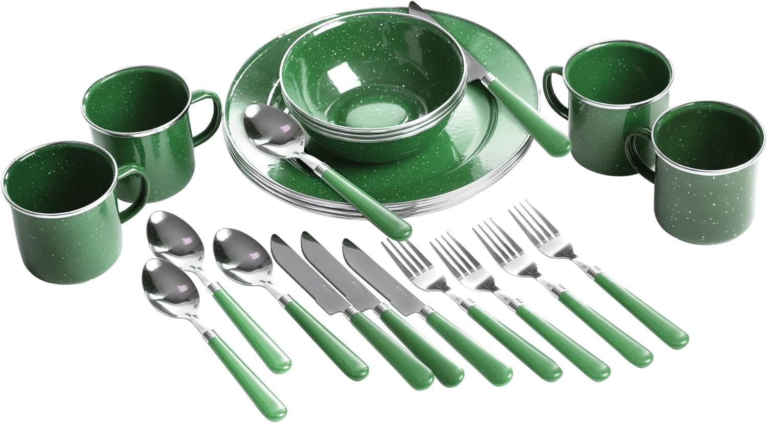 Stansport Enamel Camping Tableware Set 24 Pieces Green