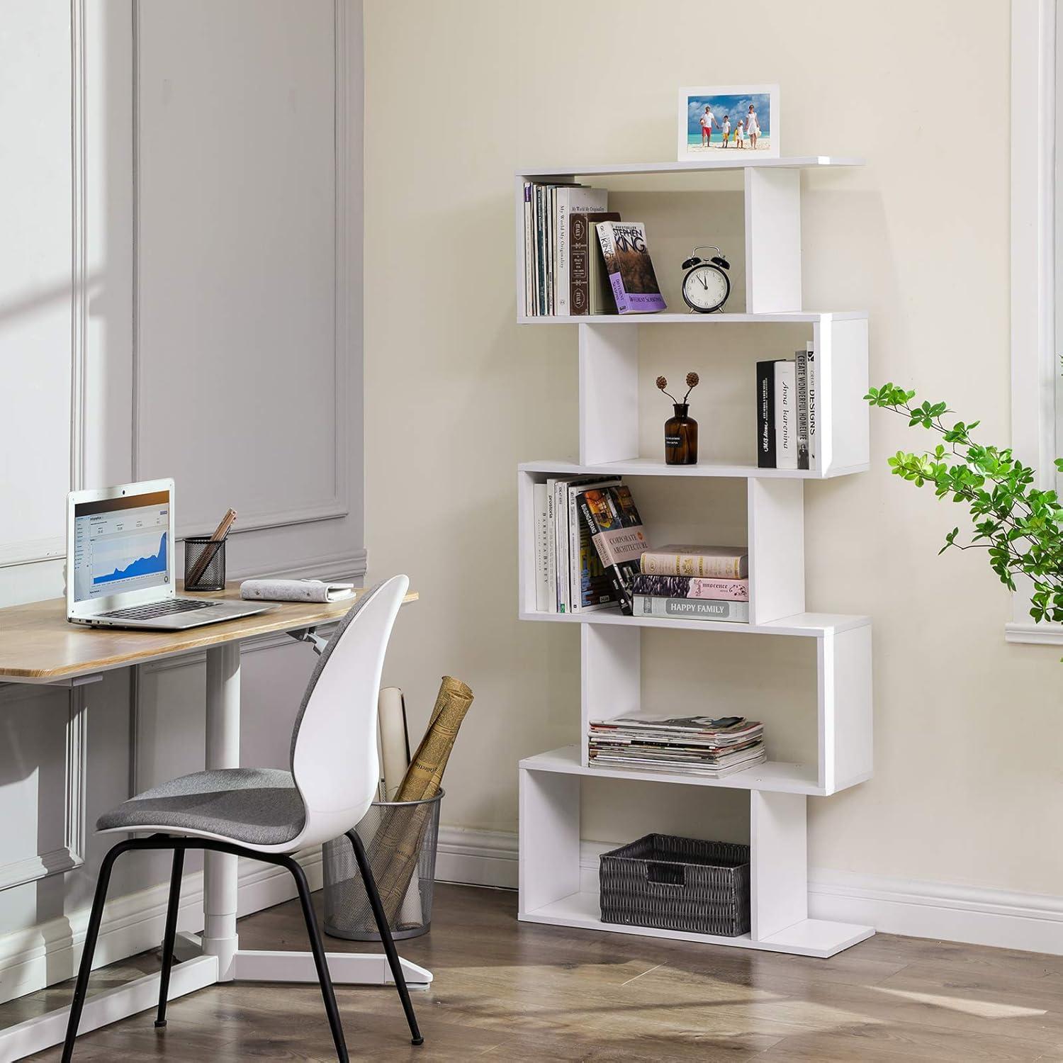 White 5-Tier Wooden Freestanding Bookshelf and Room Divider