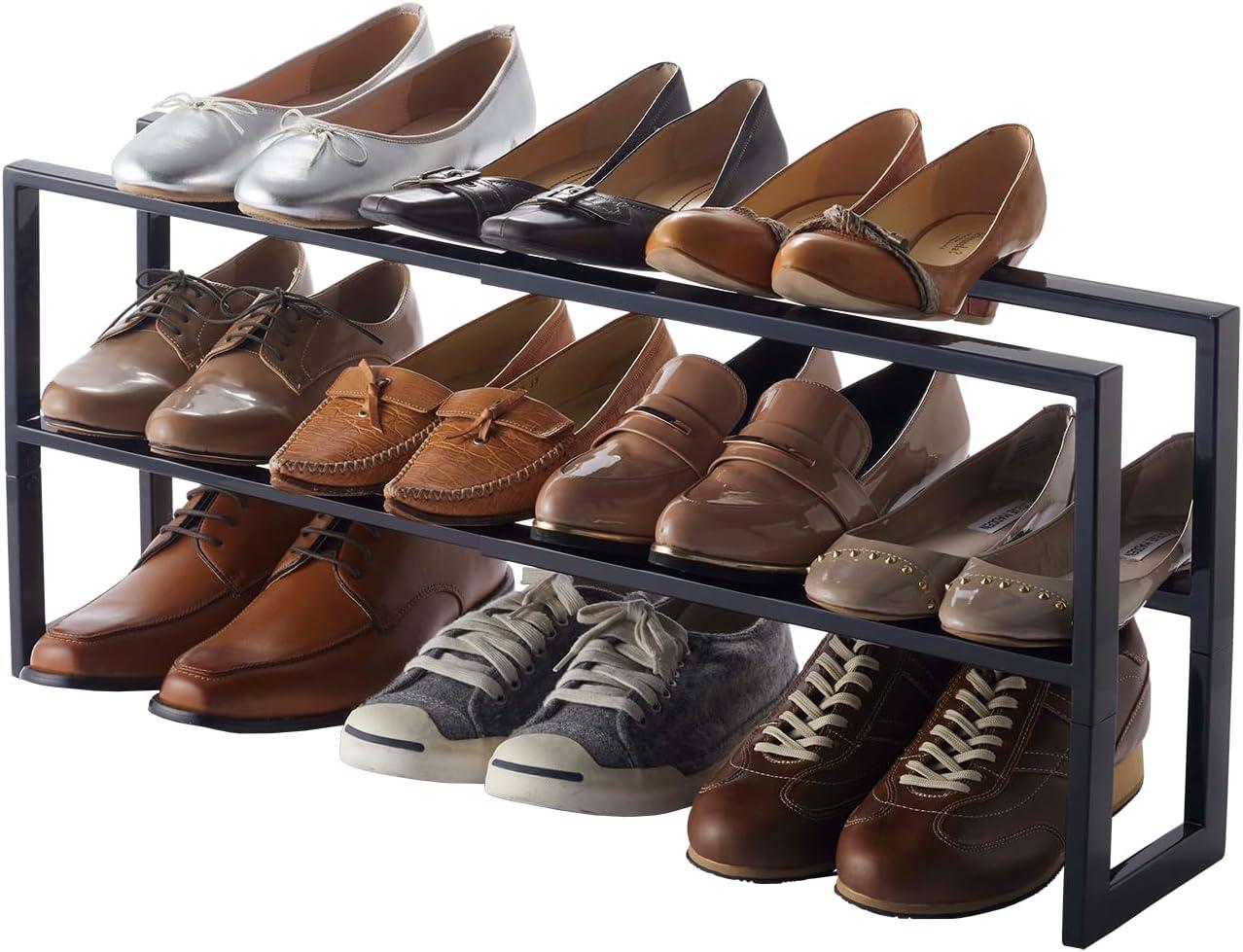 Yamazaki Home 2 Shelves Adjustable Shoe Rack, Large, Double, Steel,Holds 6 to 12 shoes, Expandable