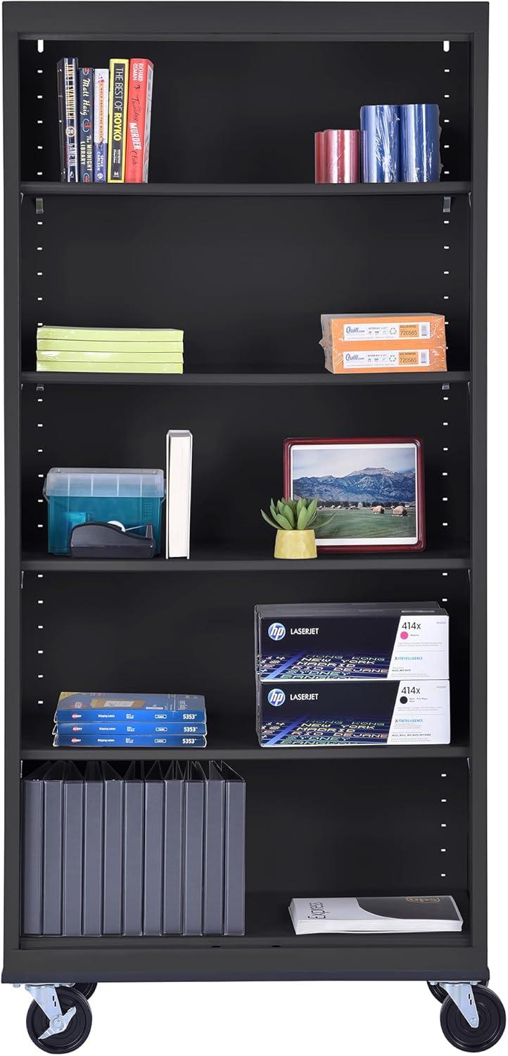 Sandusky Lee 36" W x 18" D x 78" H Steel Mobile Bookcase with 4 Adjustable Shelves by Sandusky