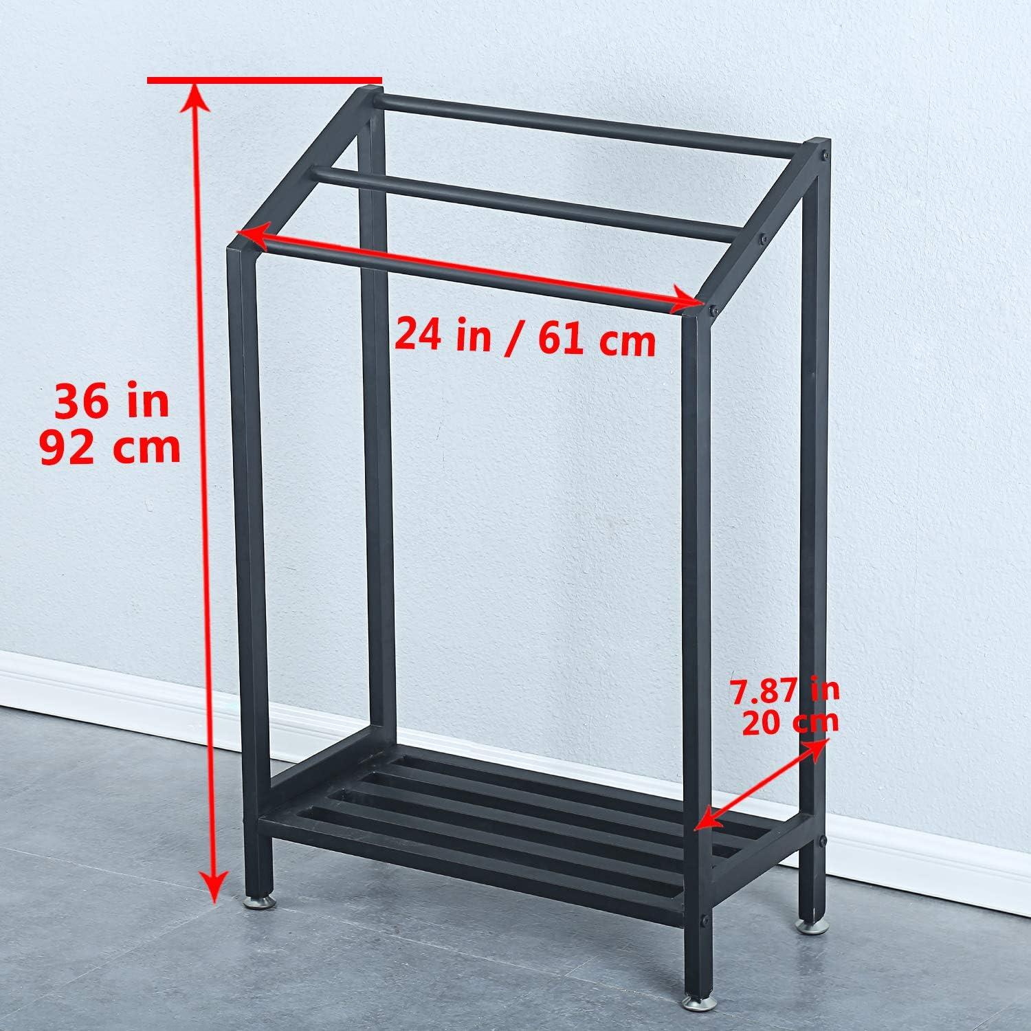 Black Metal 3-Tier Free Standing Towel Rack with Shelf