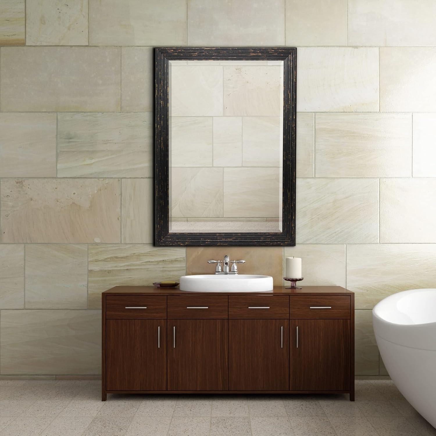 Head West 27.5 x 33.5 Beaded Frame Mirror with Beveled Edge - Black Wash