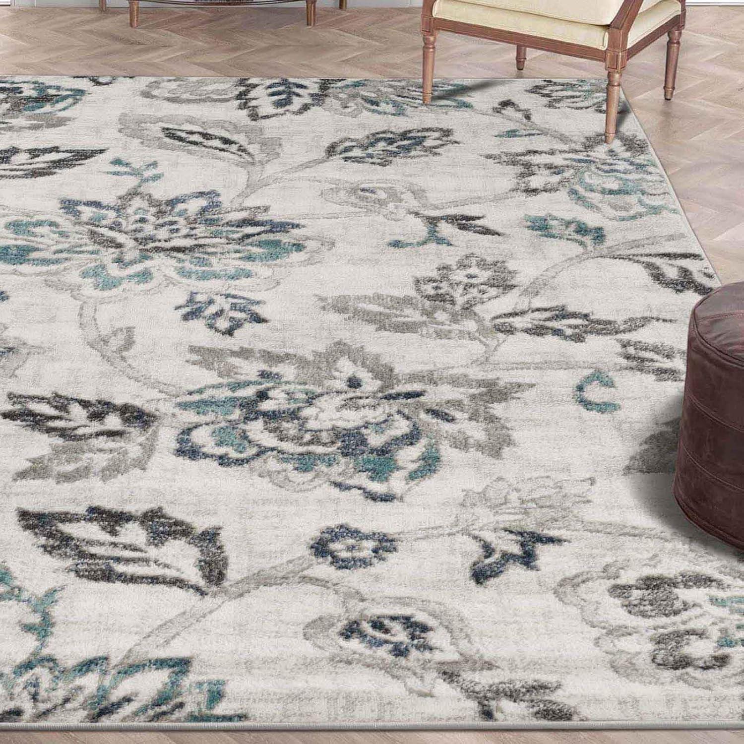 Superior Jacobean Floral Indoor Area Rug, 4' x 6', Deep Royal