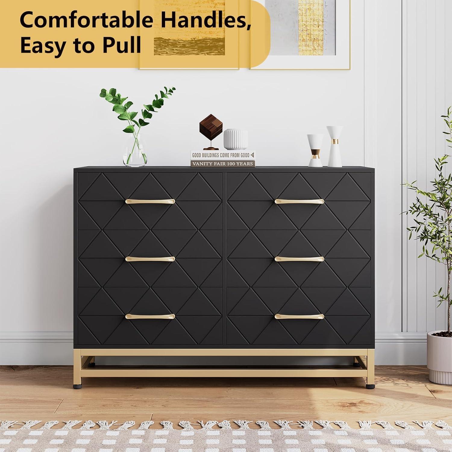 Garvee Dresser for Bedroom with 6 Drawer, Wood Dressers Chest of Drawers with Wide Drawers and Metal Handles for Living Room Hallway Entryway, Pink