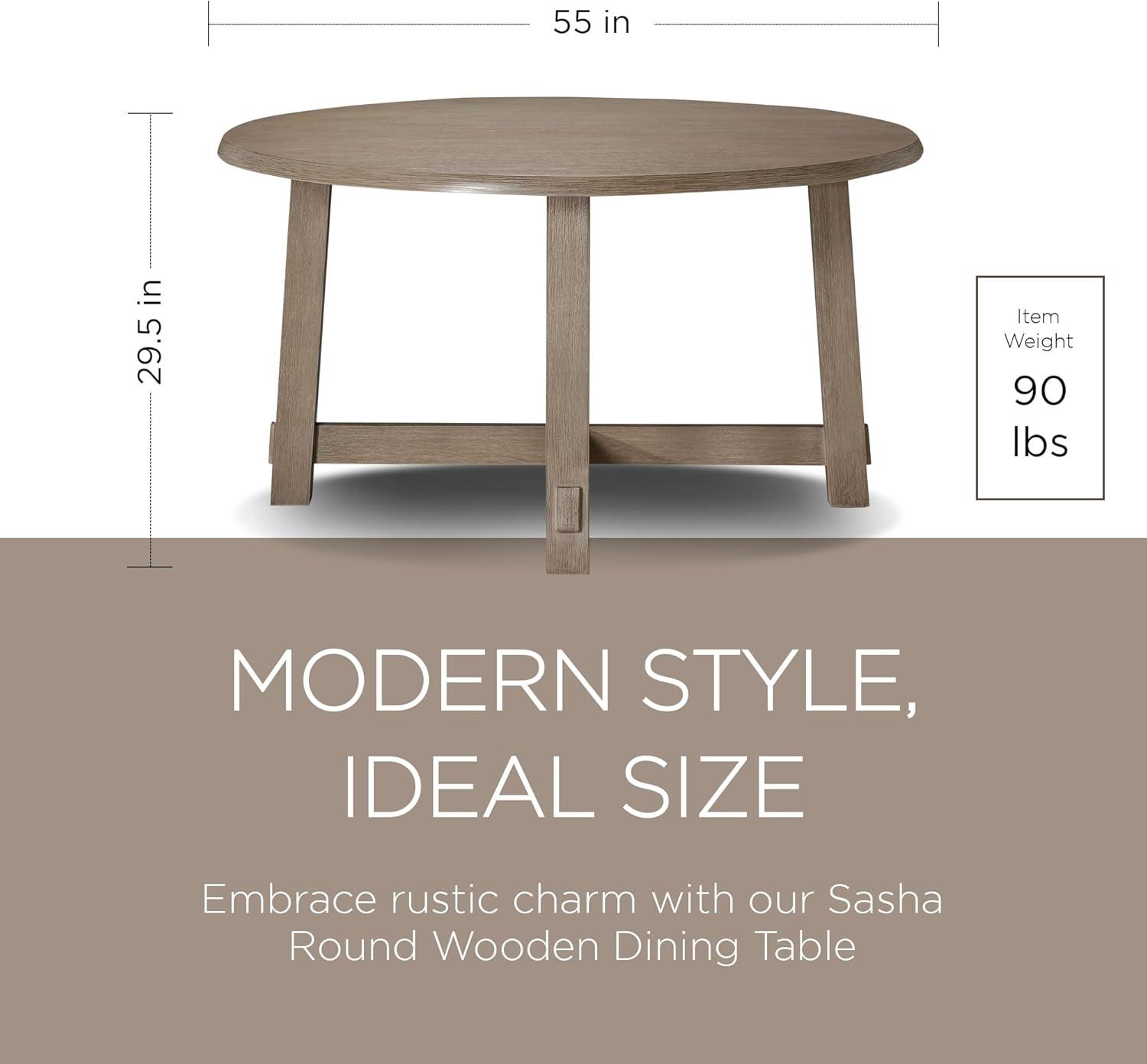 Maven Lane Sasha Round Wooden Dining Table in Weathered Grey Finish