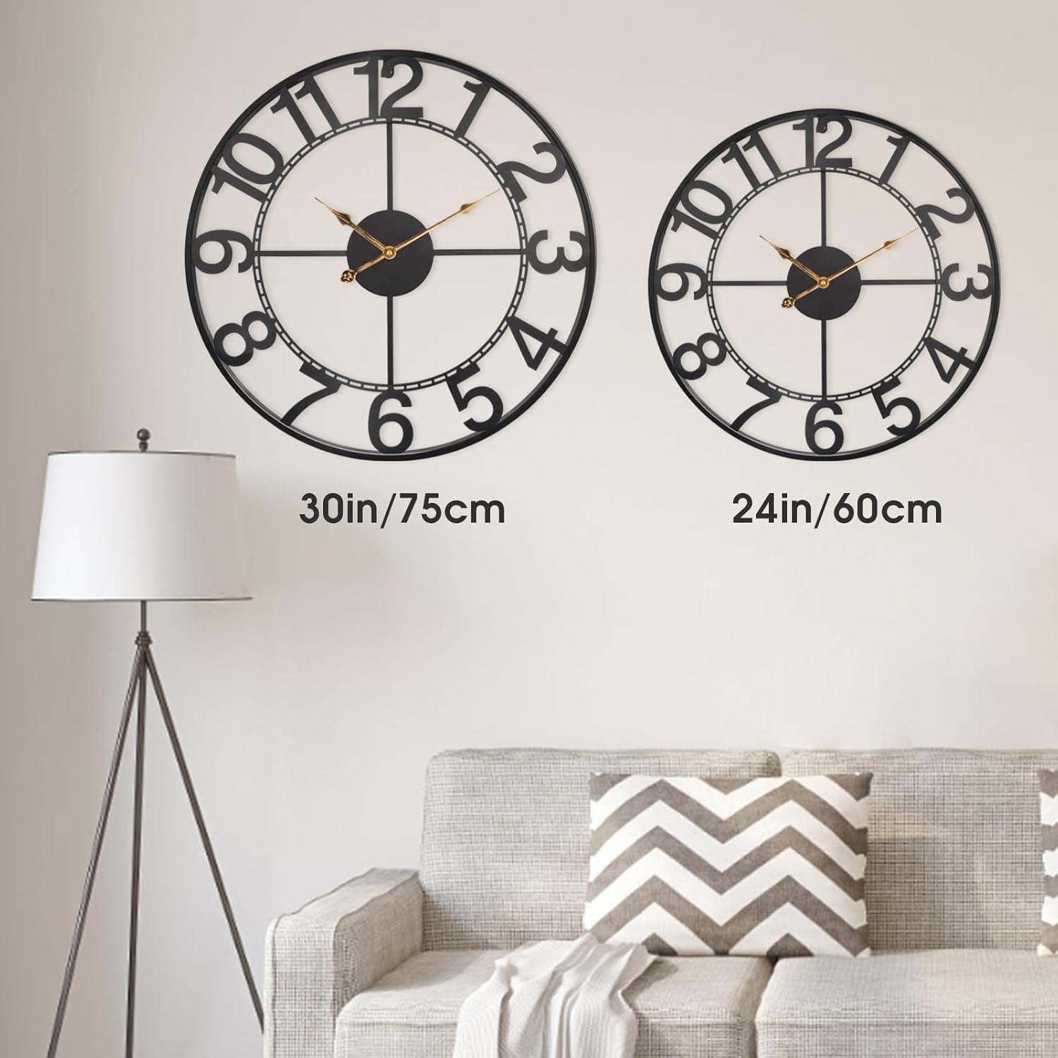 Oversized Black Metal Analog Wall Clock with Arabic Numerals