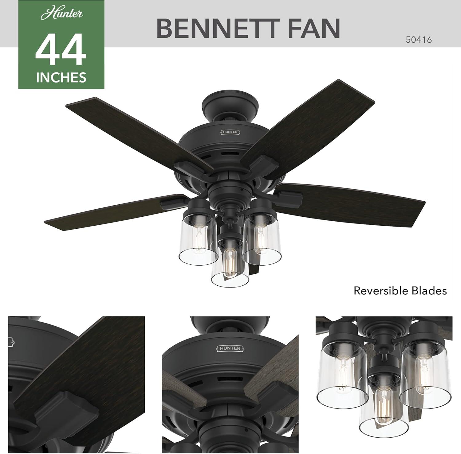 44" Bennett 5 - Blade Standard Ceiling Fan with Remote Control and Light Kit Included